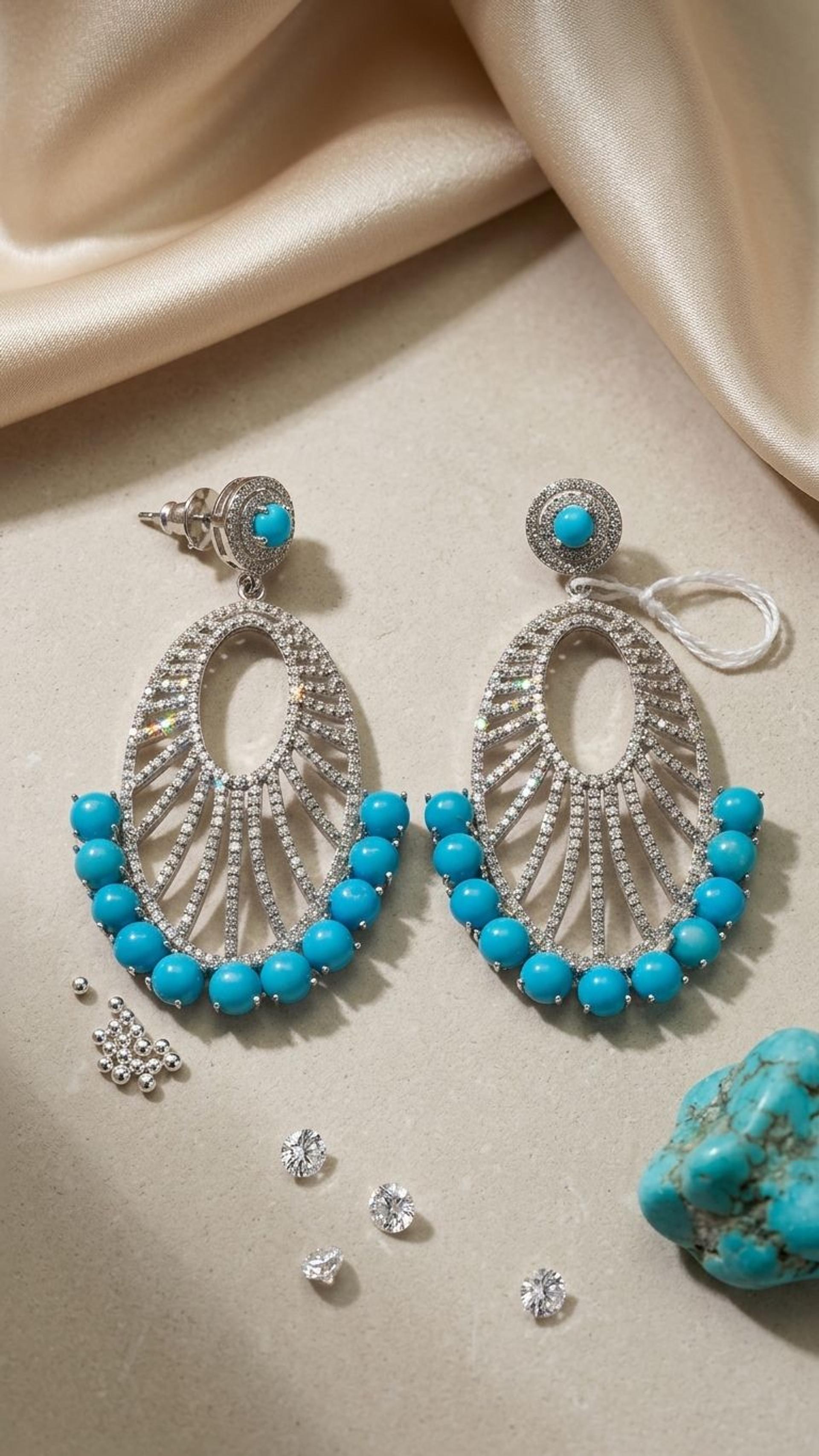Turquoise Earrings view 2 — Earrings in 92.5 Sterling Silver