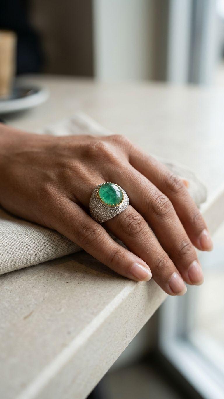 Emerald Emerald Ring in 92.5 Sterling Silver — Surya Jewellers Jaipur