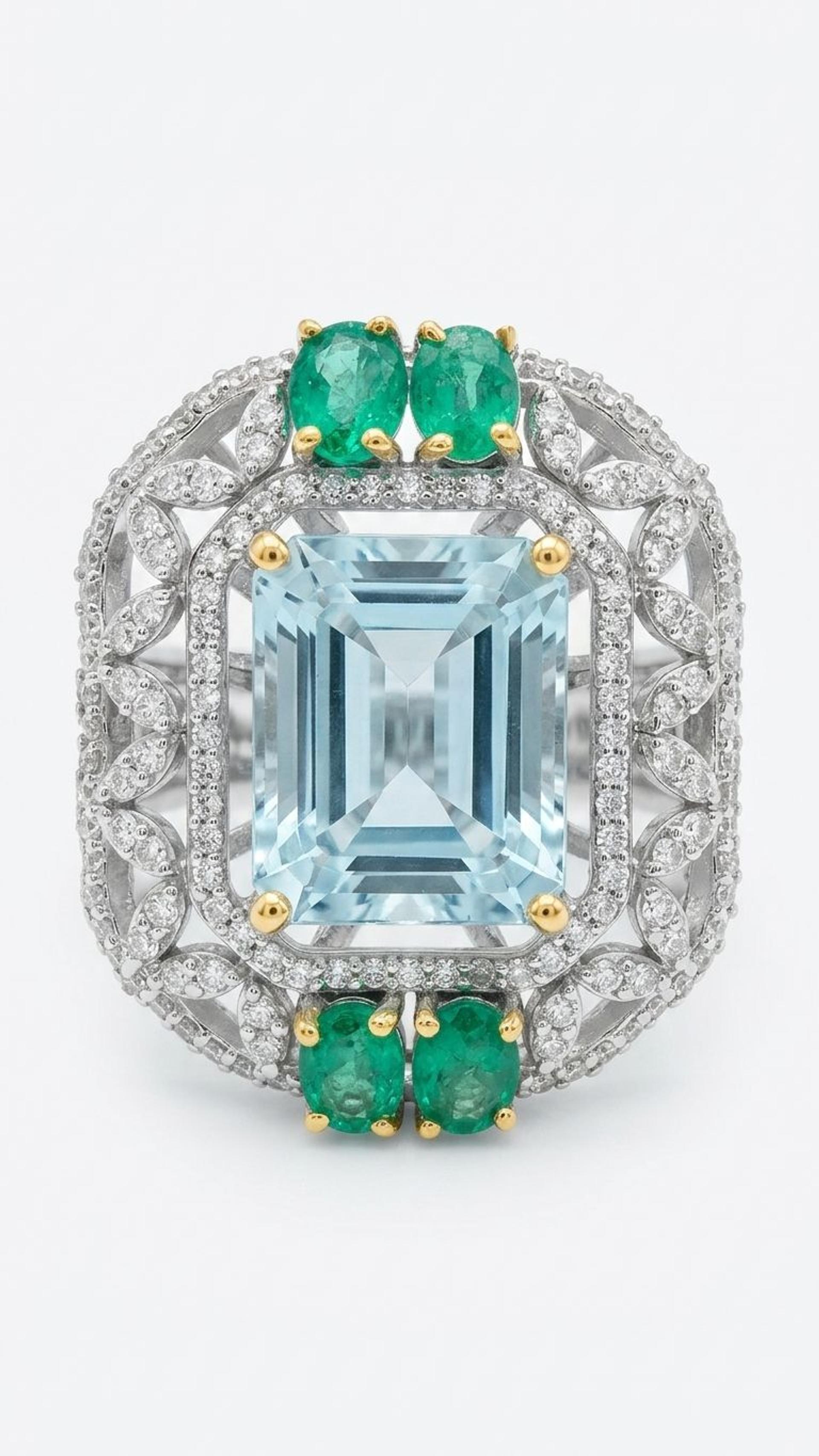 Aquamarine Emerald Ring view 3 — Rings in 92.5 Sterling Silver