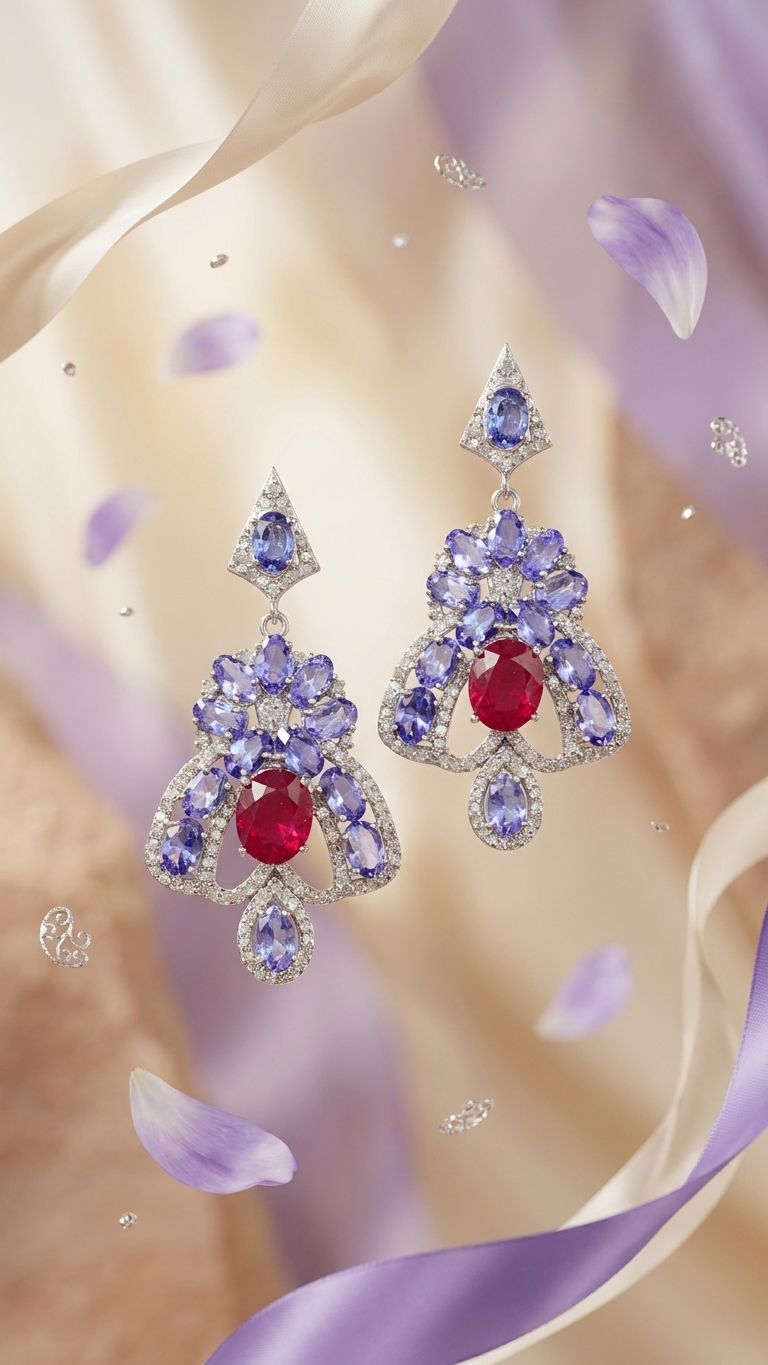 Ruby Tanzanite Earrings view 4 — Earrings in 92.5 Sterling Silver