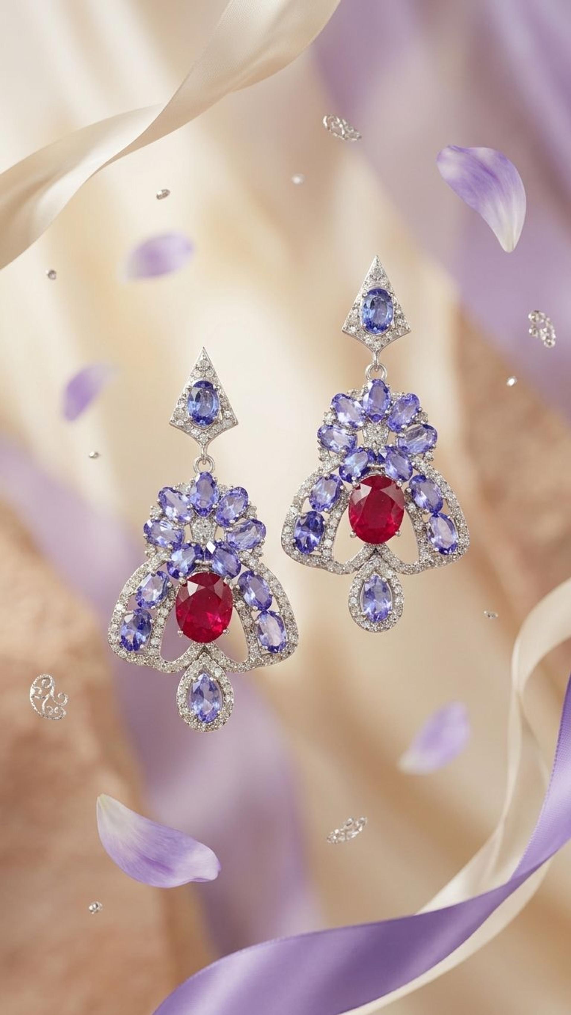 Ruby Tanzanite Earrings view 4 — Earrings in 92.5 Sterling Silver