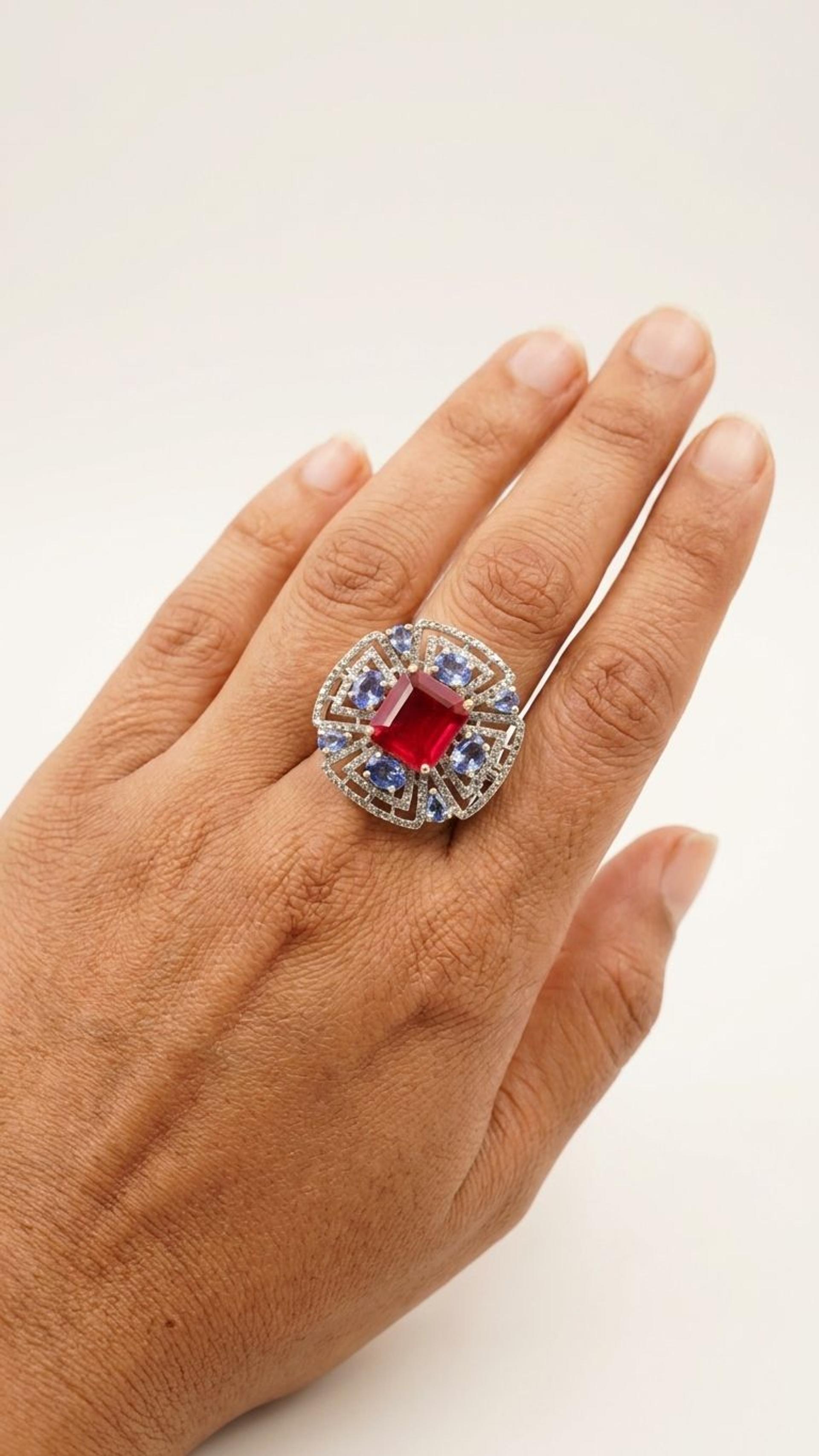 Ruby Tanzanite Ring view 3 — Rings in 92.5 Sterling Silver