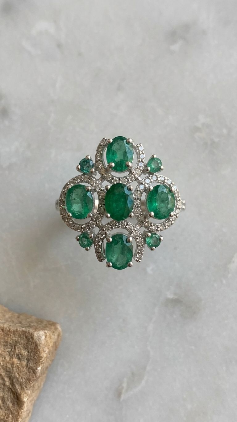 Emerald Ring view 3 — Rings in 92.5 Sterling Silver