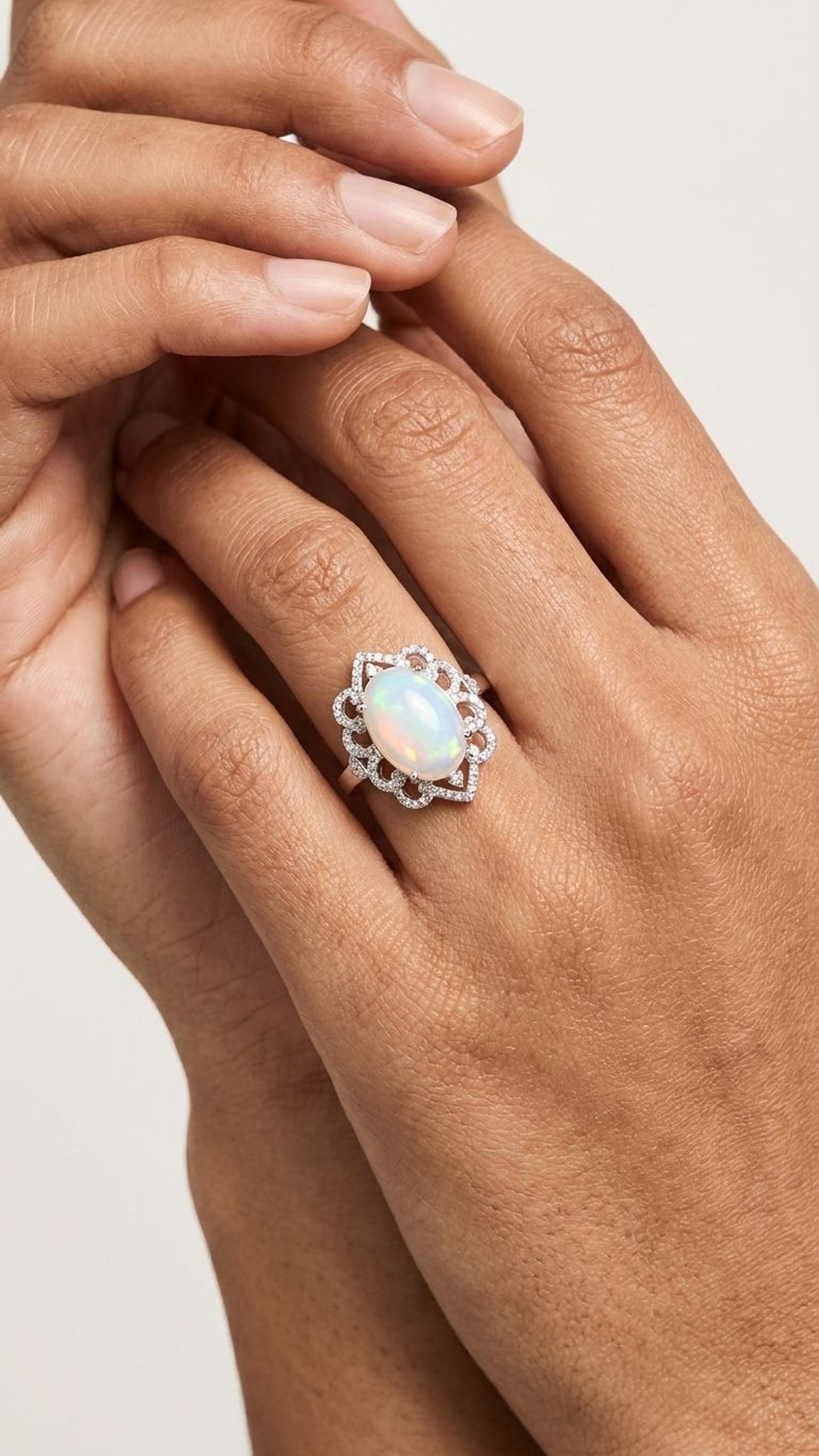 White Opal Ring view 4 — Rings in 92.5 Sterling Silver