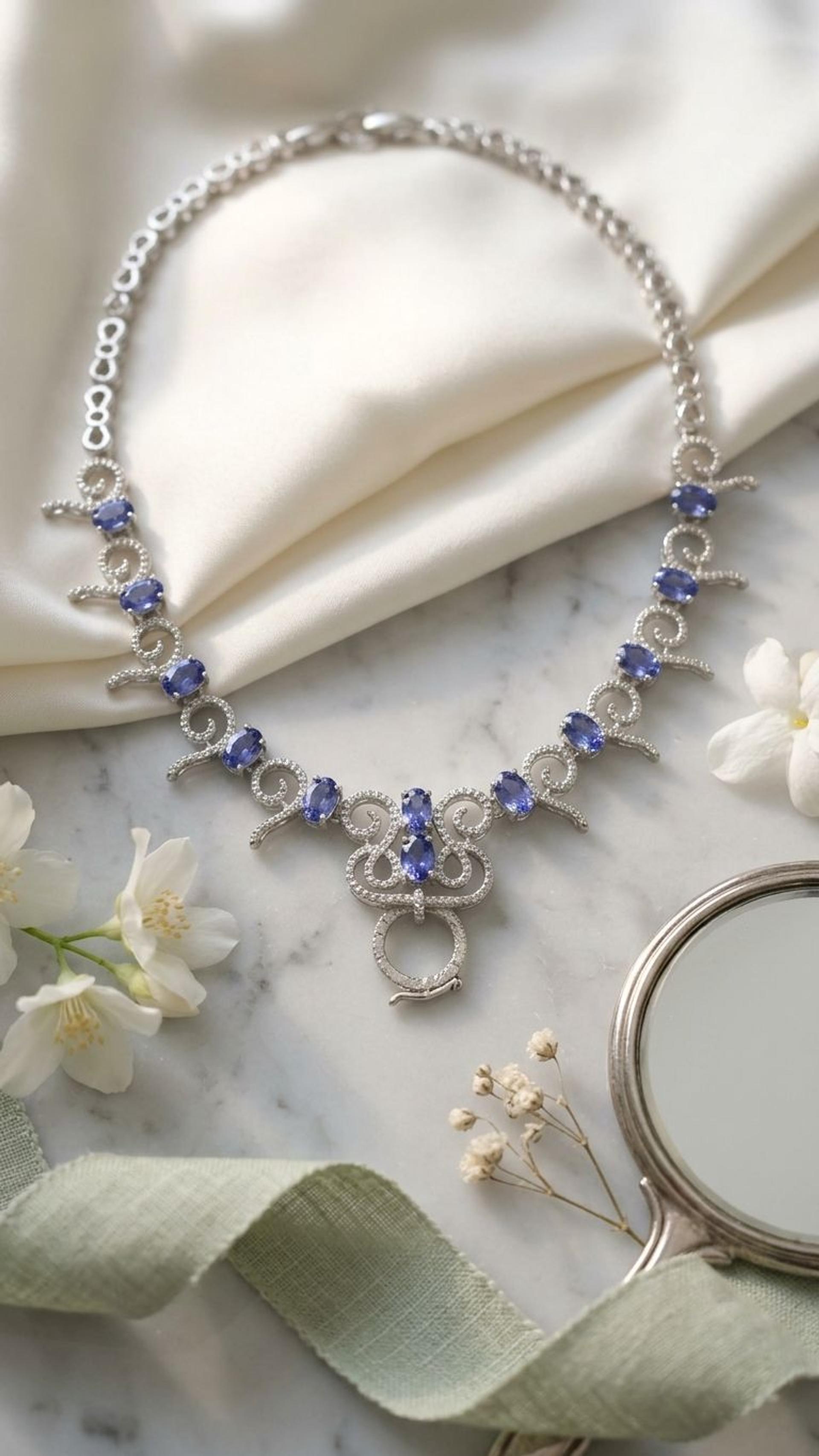 Tanzanite Necklace view 4 — Necklaces in 92.5 Sterling Silver