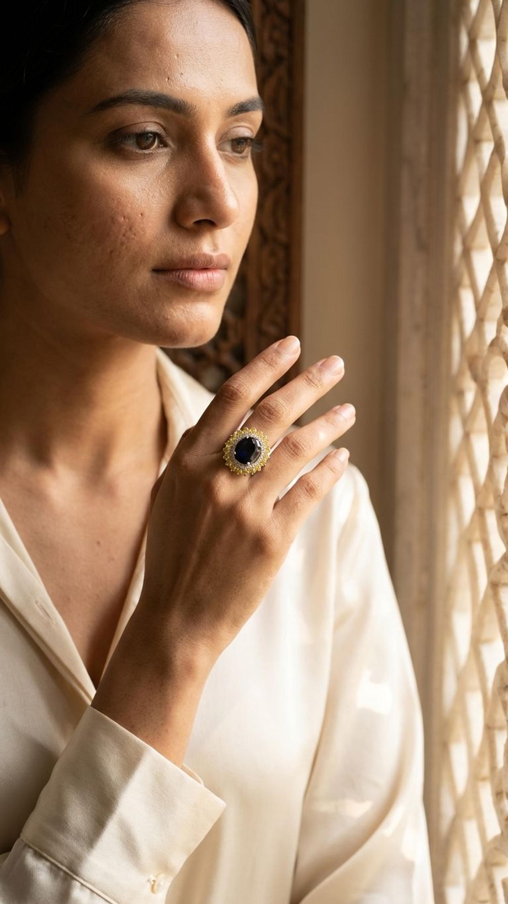 Blue Sapphire Blue Sapphire Yellow Sapphire Ring in 92.5 Sterling Silver — Surya Jewellers Jaipur