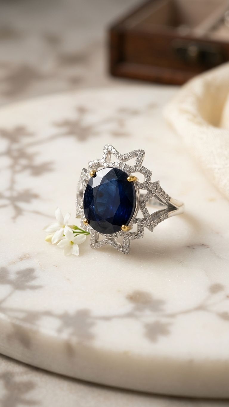 Blue Sapphire Defuse Ring view 3 — Rings in 92.5 Sterling Silver