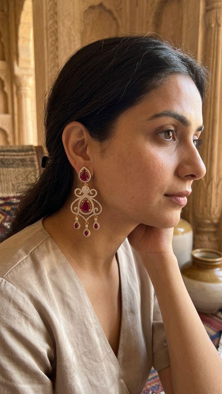 Ruby Ruby Earrings in 92.5 Sterling Silver — Surya Jewellers Jaipur