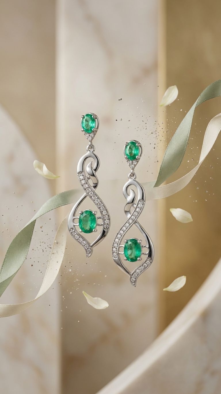 Emerald Earrings view 3 — Earrings in 92.5 Sterling Silver
