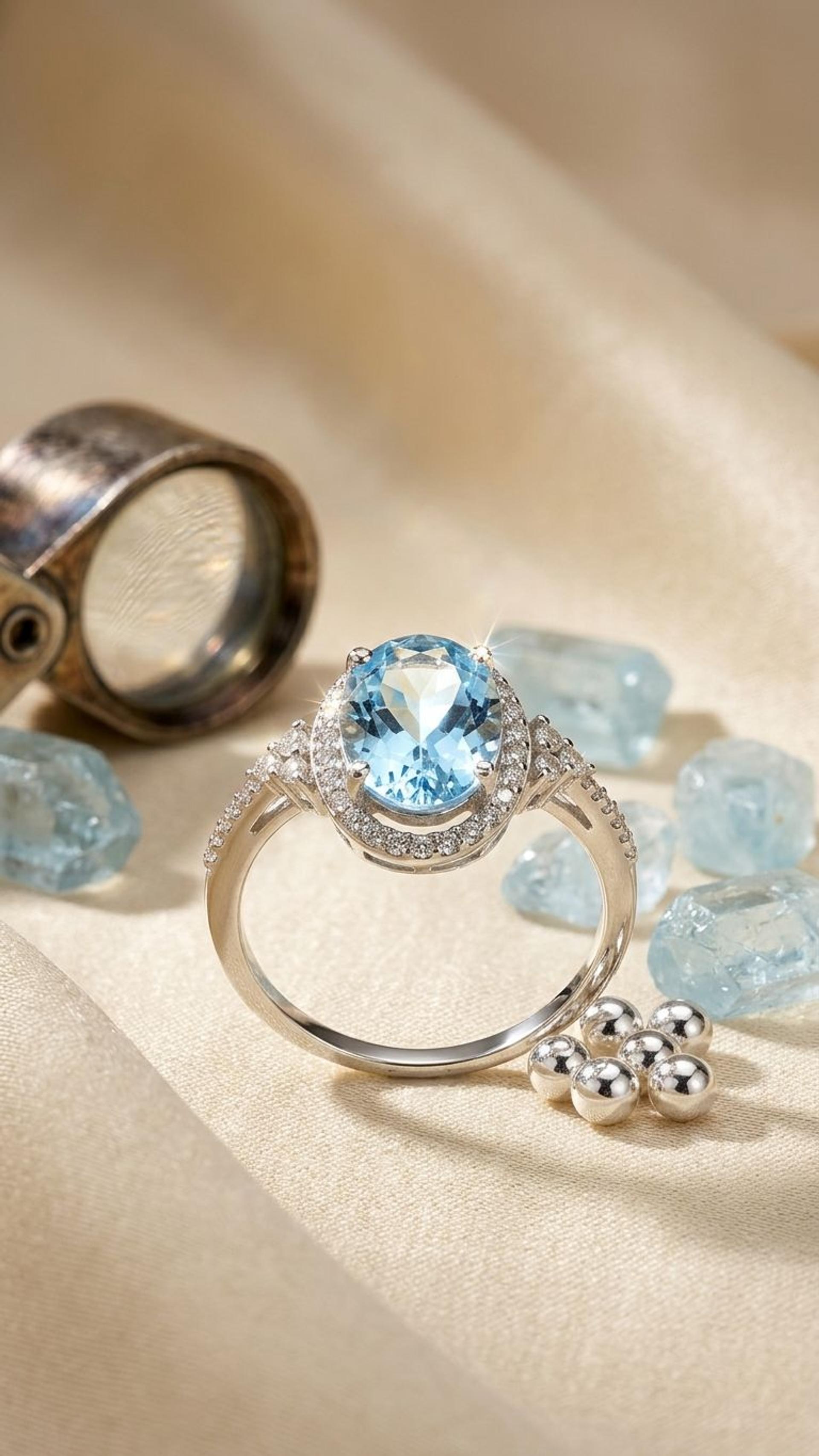 Aquamarine Ring view 3 — Rings in 92.5 Sterling Silver
