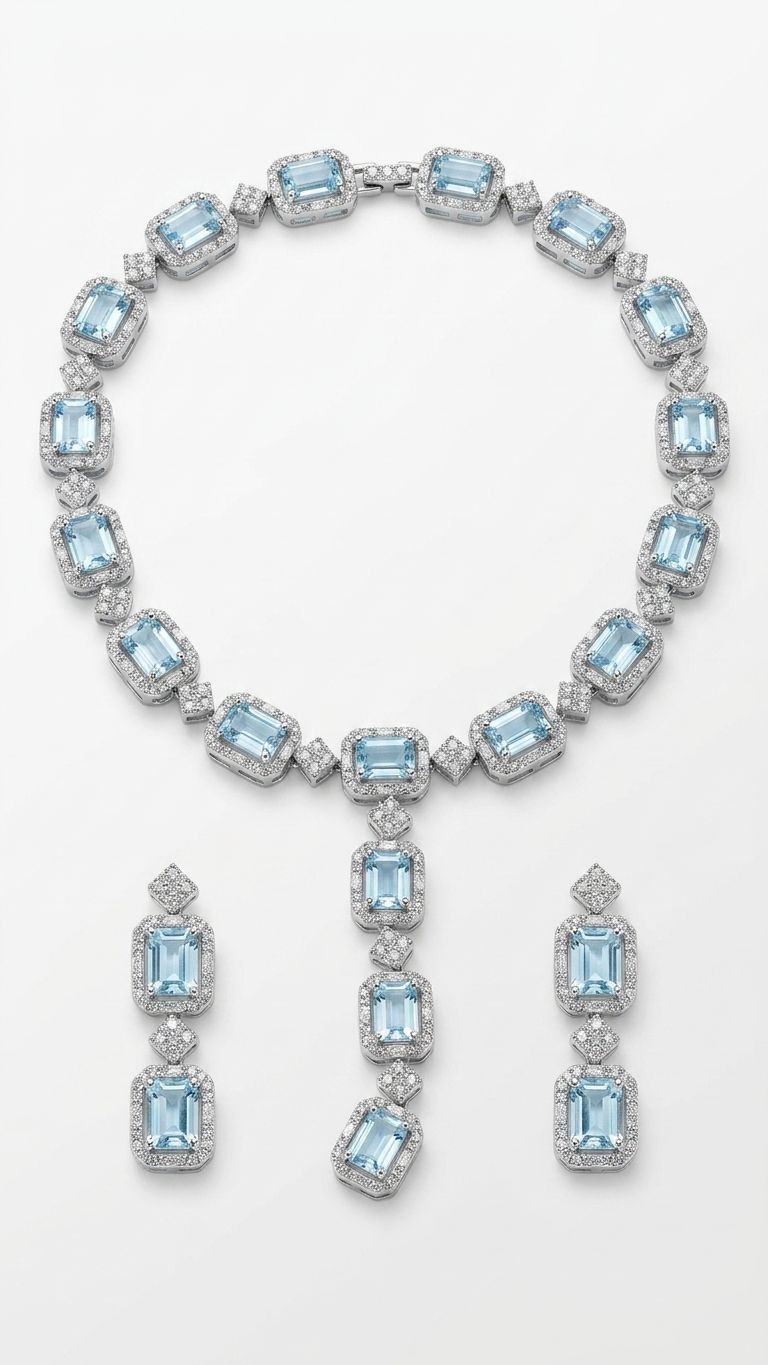 Aquamarine Necklace view 2 — Necklaces in 92.5 Sterling Silver