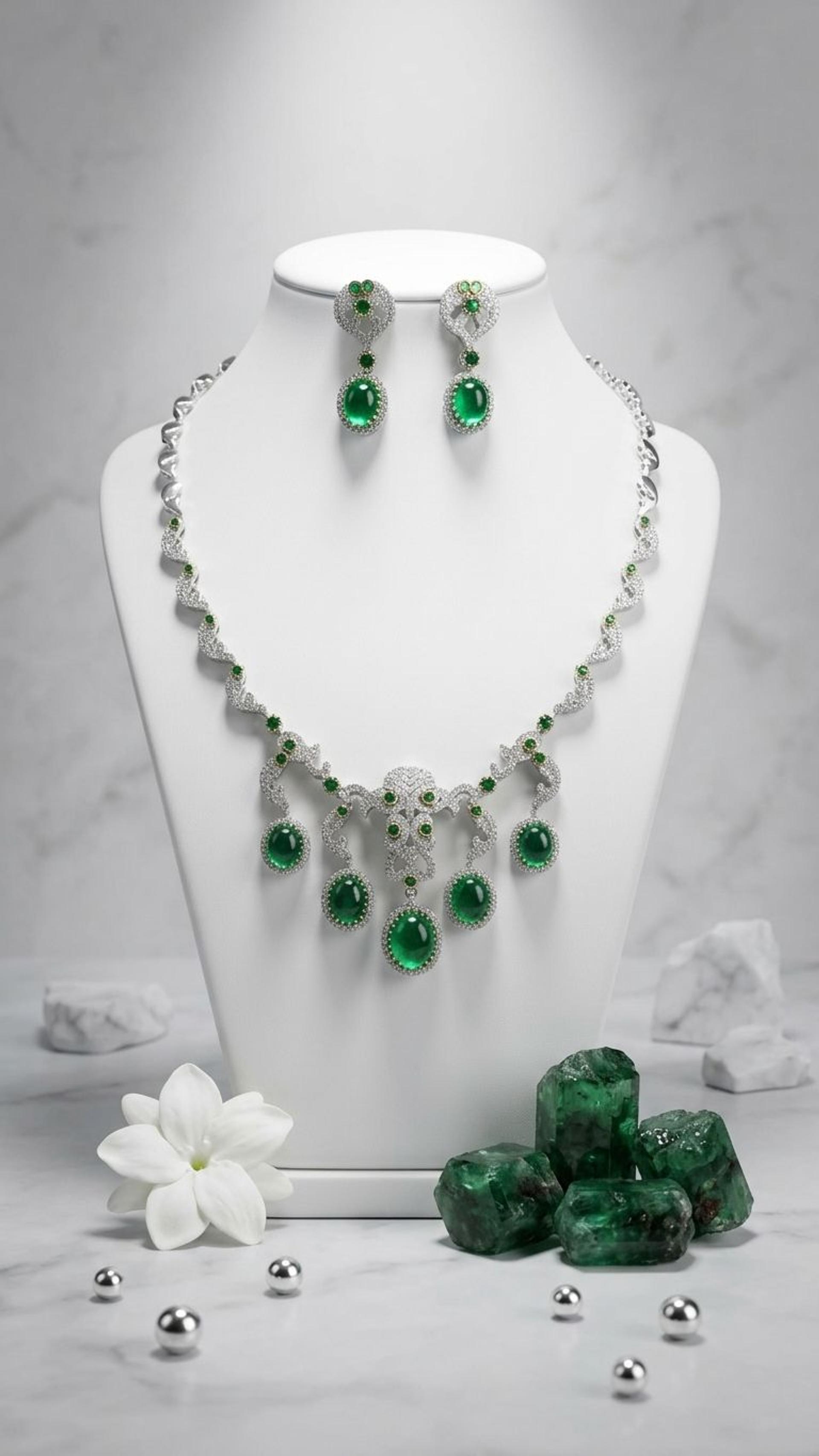 Emerald Necklace view 3 — Necklaces in 92.5 Sterling Silver