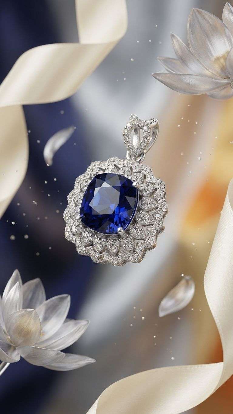 Blue Sapphire Pendant in 92.5 sterling silver by Surya Jewellers Jaipur