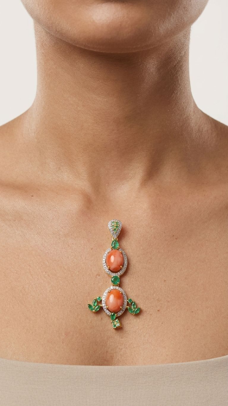 Coral Emerald Pendant view 4 — Pendants in 92.5 Sterling Silver