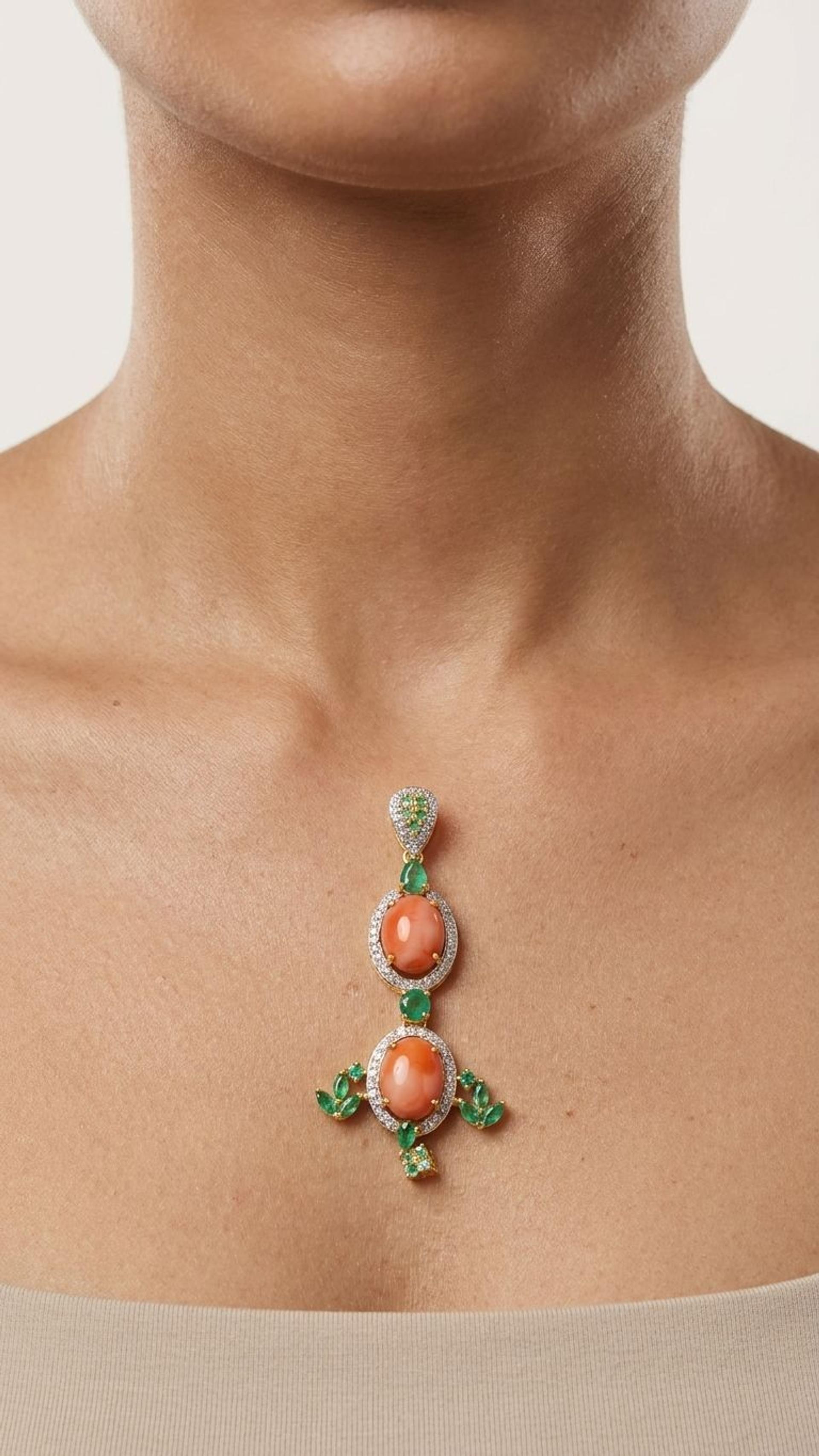 Coral Emerald Pendant view 4 — Pendants in 92.5 Sterling Silver
