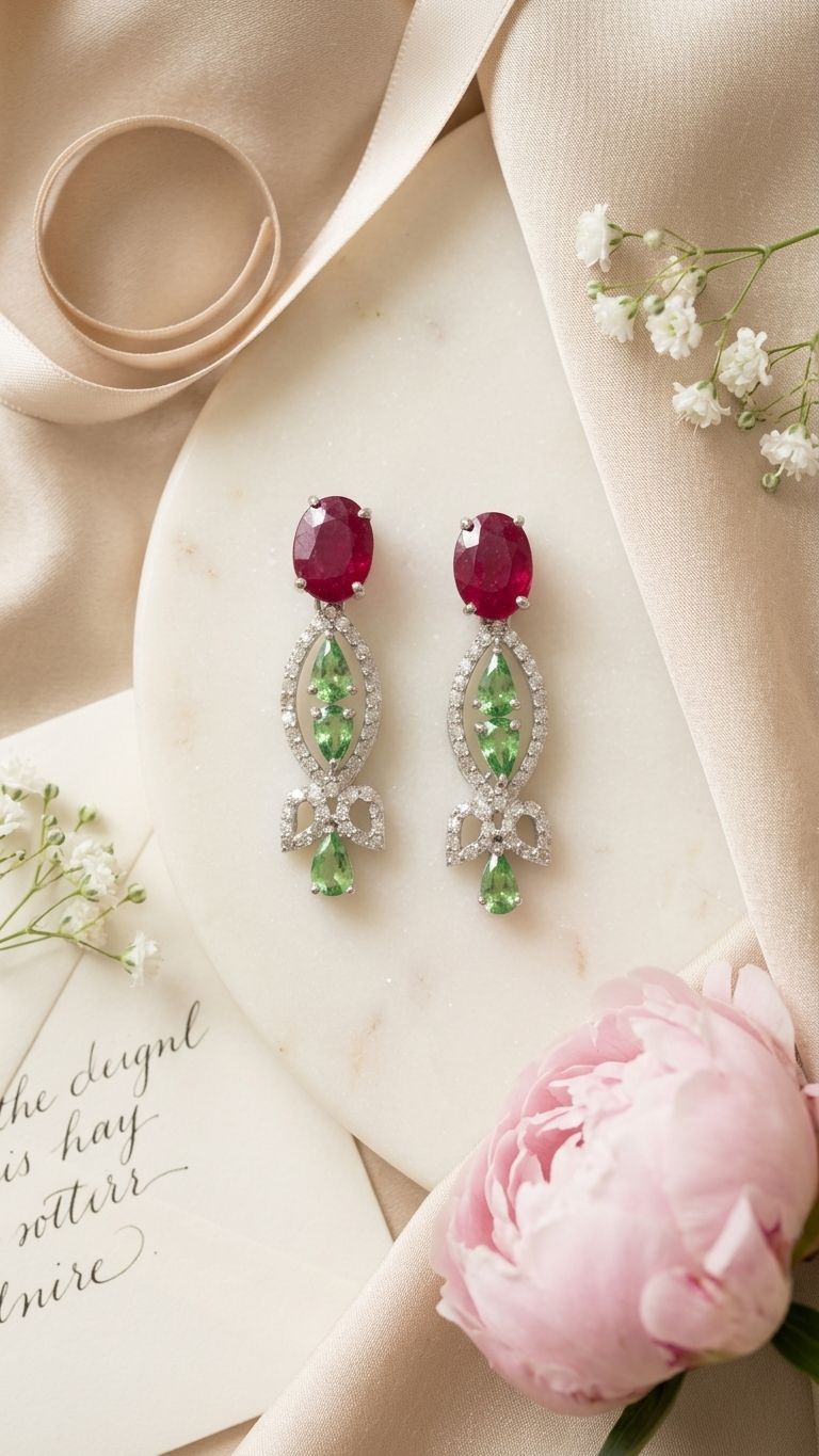 Ruby Tsavorite Earrings view 3 — Earrings in 92.5 Sterling Silver