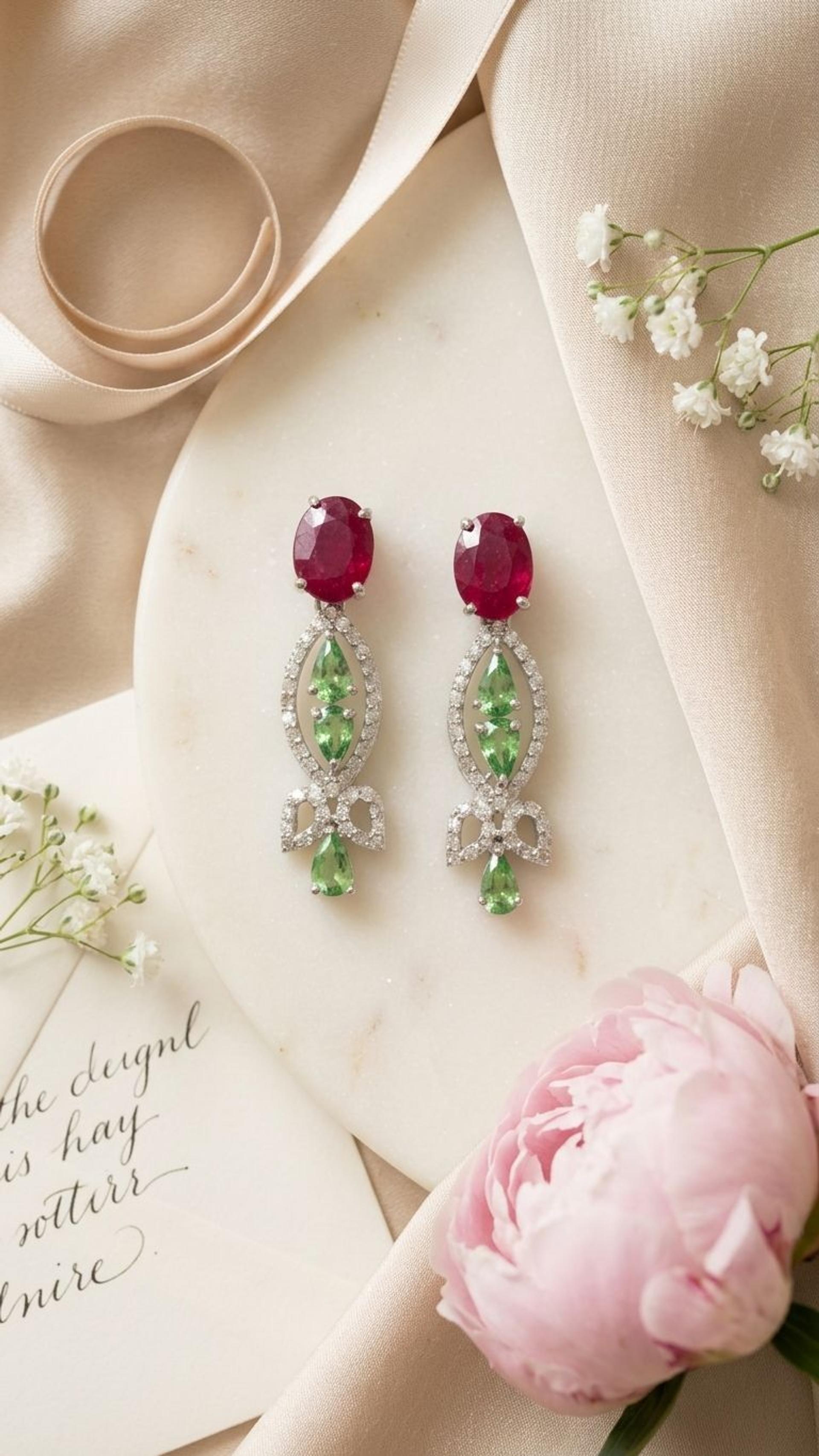 Ruby Tsavorite Earrings view 3 — Earrings in 92.5 Sterling Silver