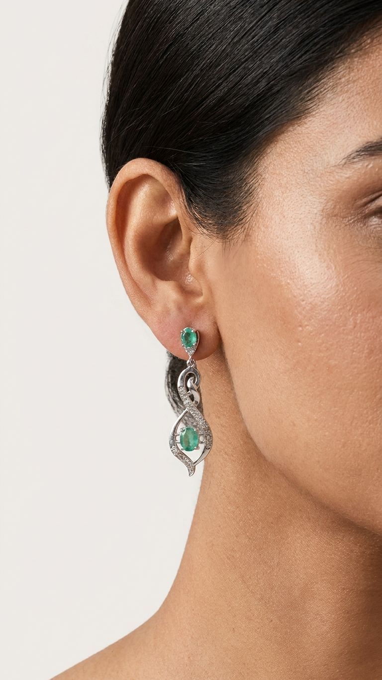 Emerald Earrings view 4 — Earrings in 92.5 Sterling Silver