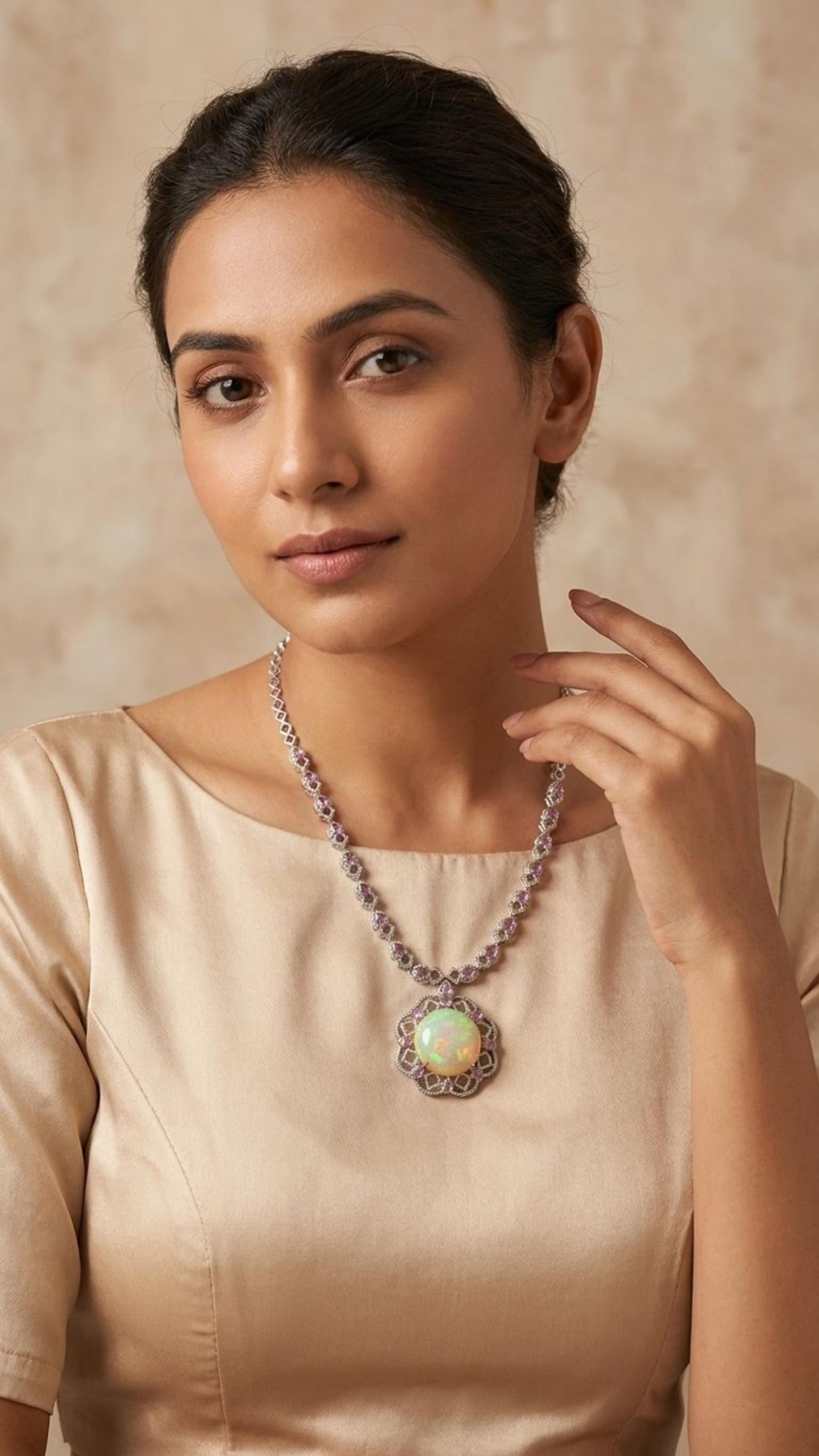 Opal Opal Pink Sapphire Necklace in 92.5 Sterling Silver — Surya Jewellers Jaipur