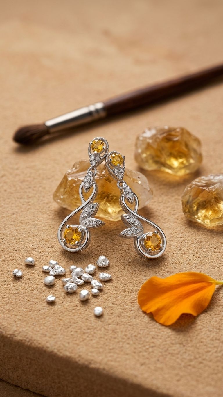 Yellow Sapphire Earrings view 3 — Earrings in 92.5 Sterling Silver