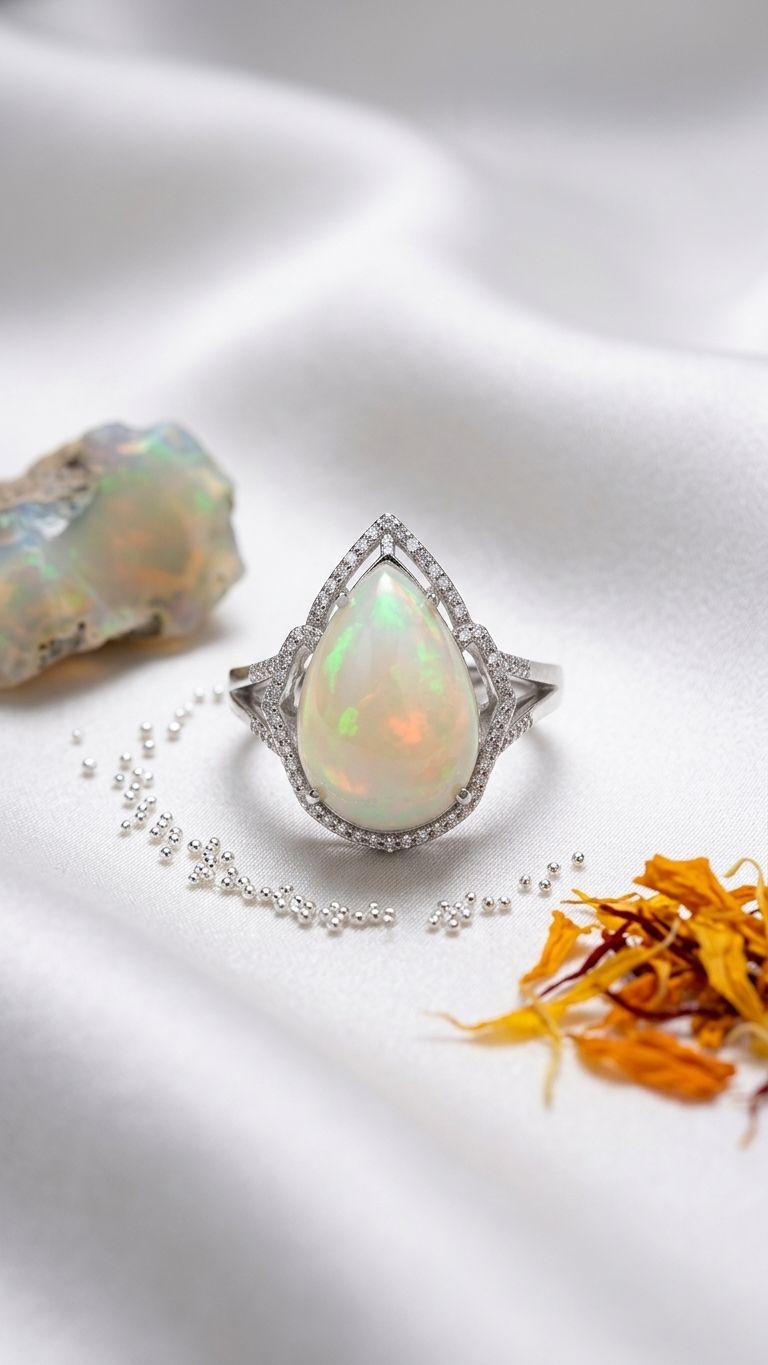 White opal White Opal Ring in 92.5 Sterling Silver — Surya Jewellers Jaipur