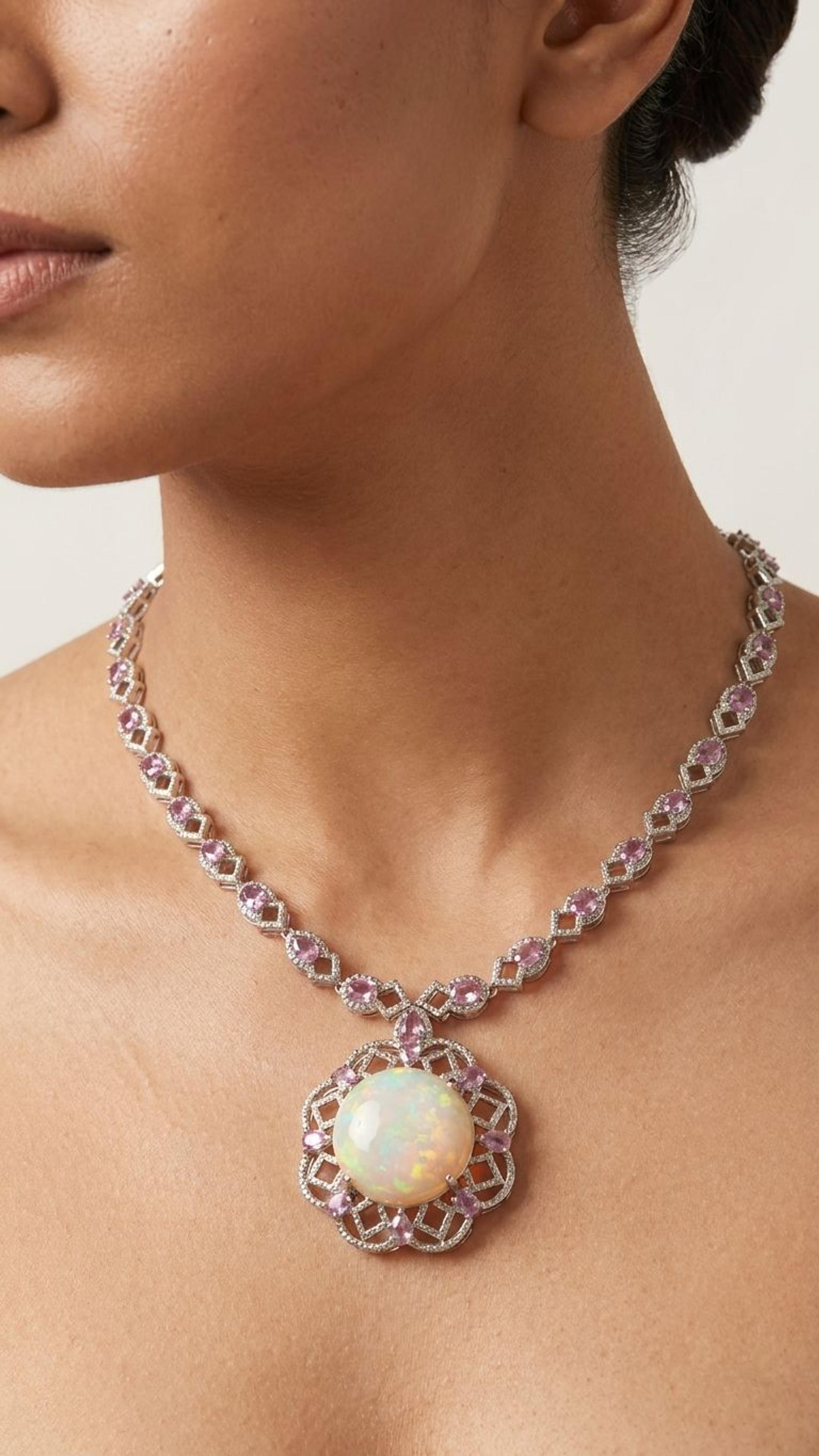 Opal Pink Sapphire Necklace view 3 — Necklaces in 92.5 Sterling Silver