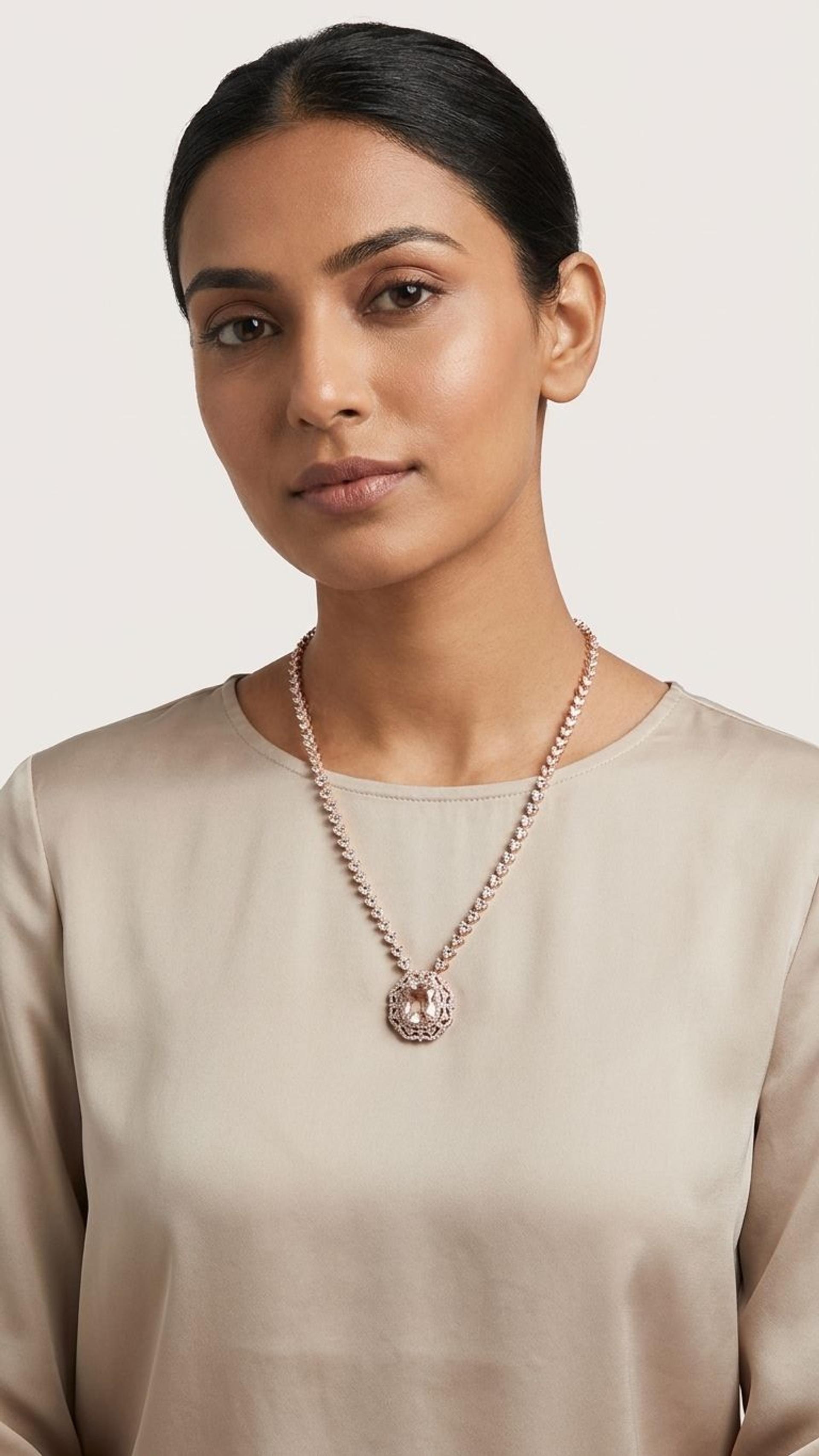 Morganite Morganite Necklace in 92.5 Sterling Silver — Surya Jewellers Jaipur