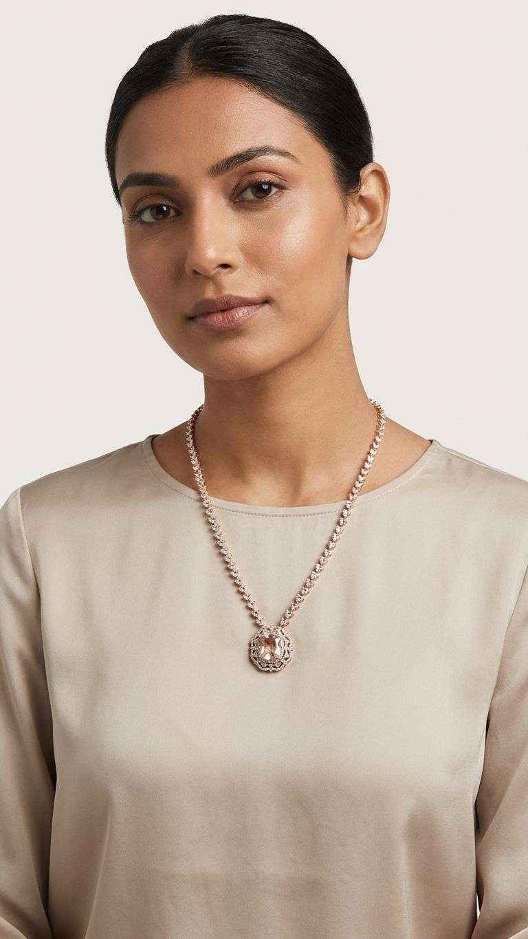 Morganite Necklace in 92.5 sterling silver by Surya Jewellers Jaipur