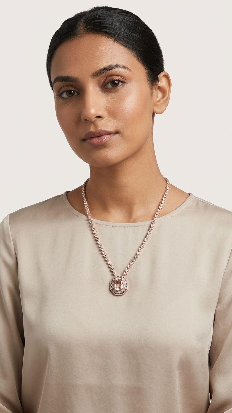 Morganite Morganite Necklace in 92.5 Sterling Silver — Surya Jewellers Jaipur