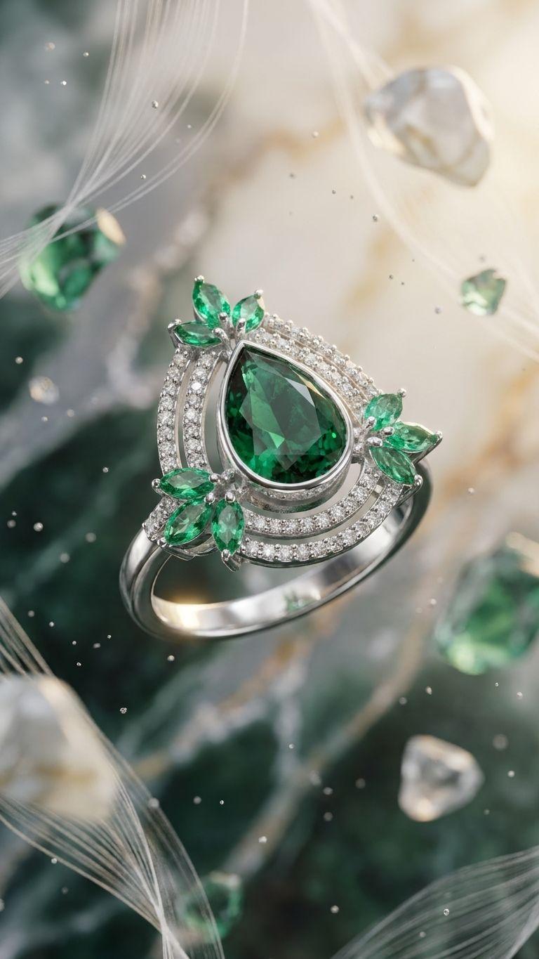 Emerald Emerald Ring in 92.5 Sterling Silver — Surya Jewellers Jaipur