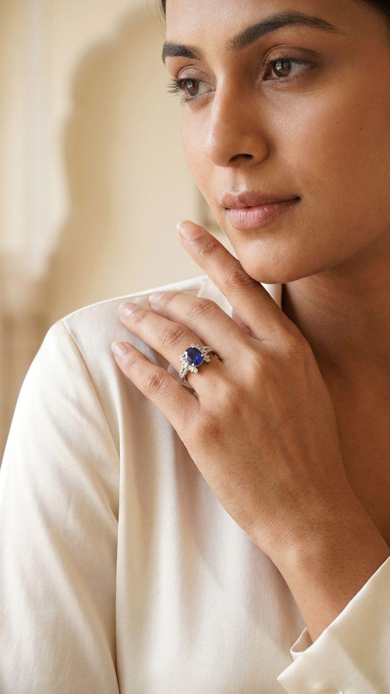 Blue Sapphire Blue Sapphire Ring in 92.5 Sterling Silver — Surya Jewellers Jaipur