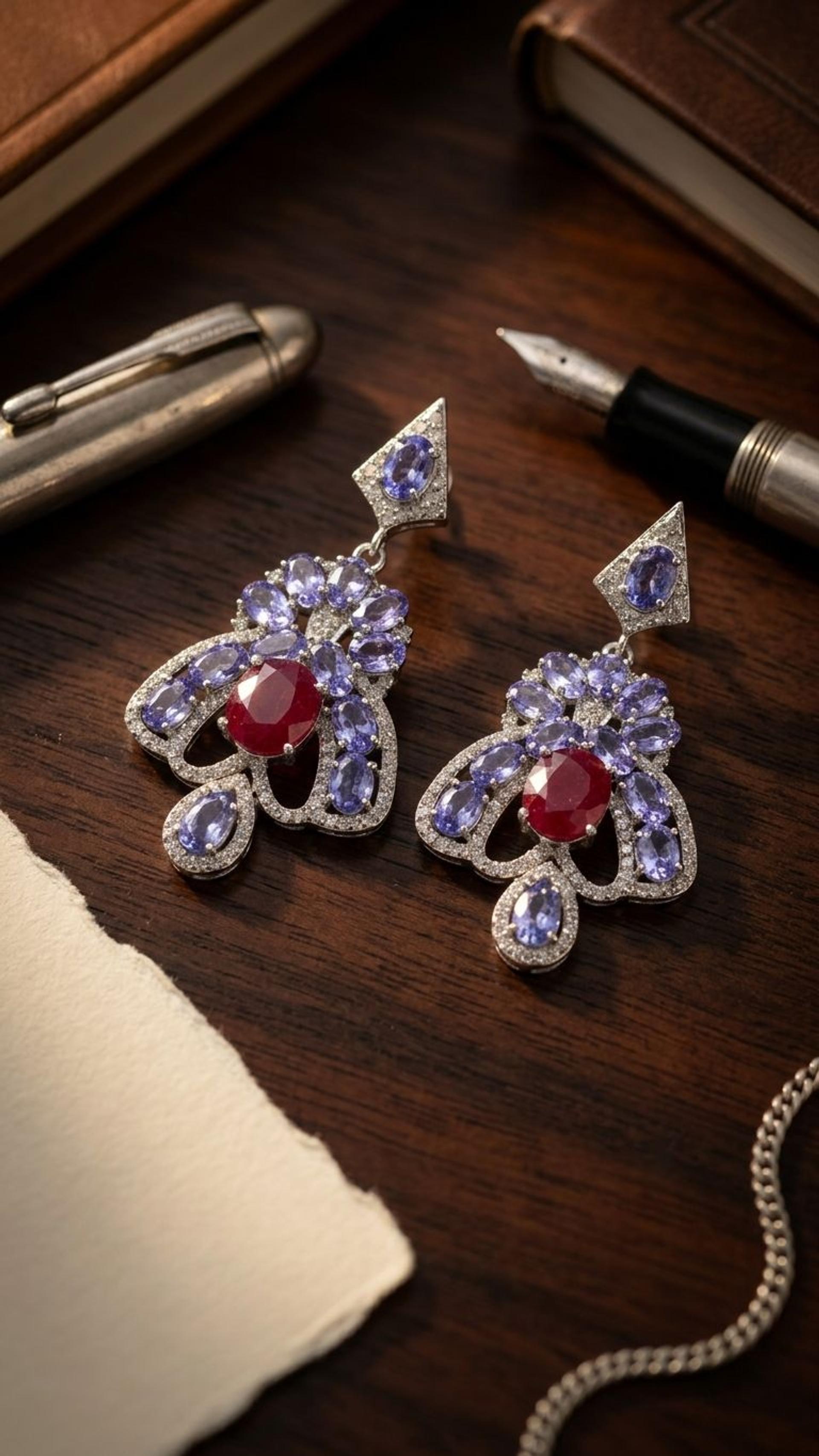 Ruby Tanzanite Earrings view 3 — Earrings in 92.5 Sterling Silver