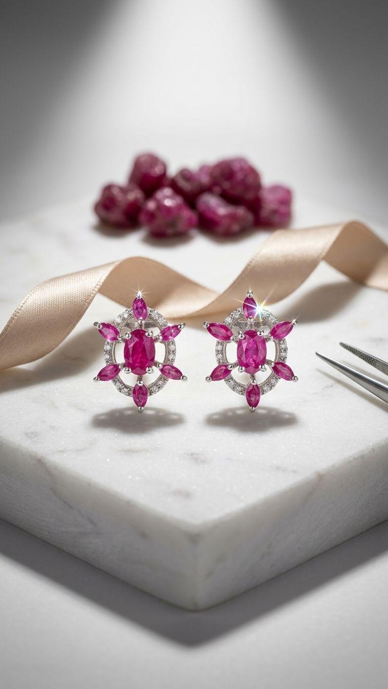 Ruby Ruby Stud in 92.5 Sterling Silver — Surya Jewellers Jaipur
