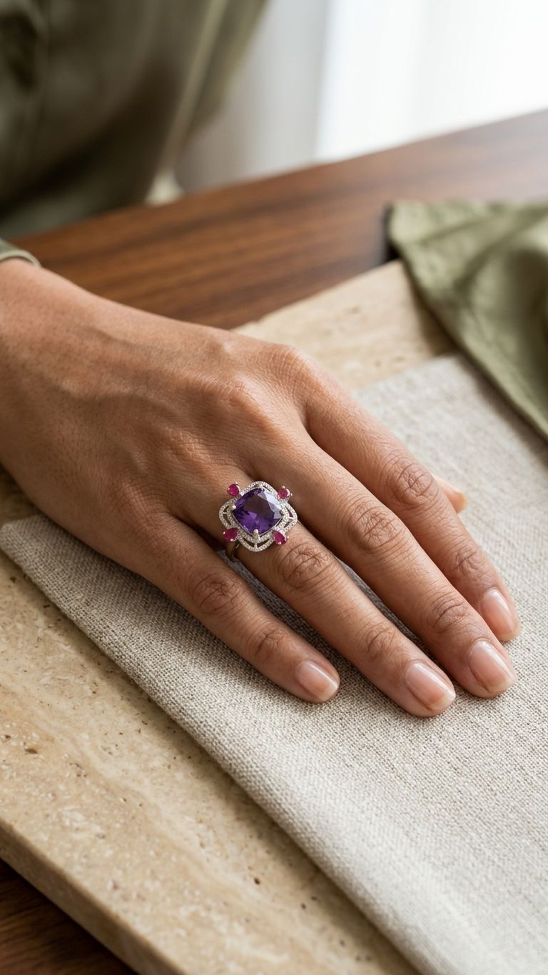 Amethyst Ruby Ring view 2 — Rings in 92.5 Sterling Silver