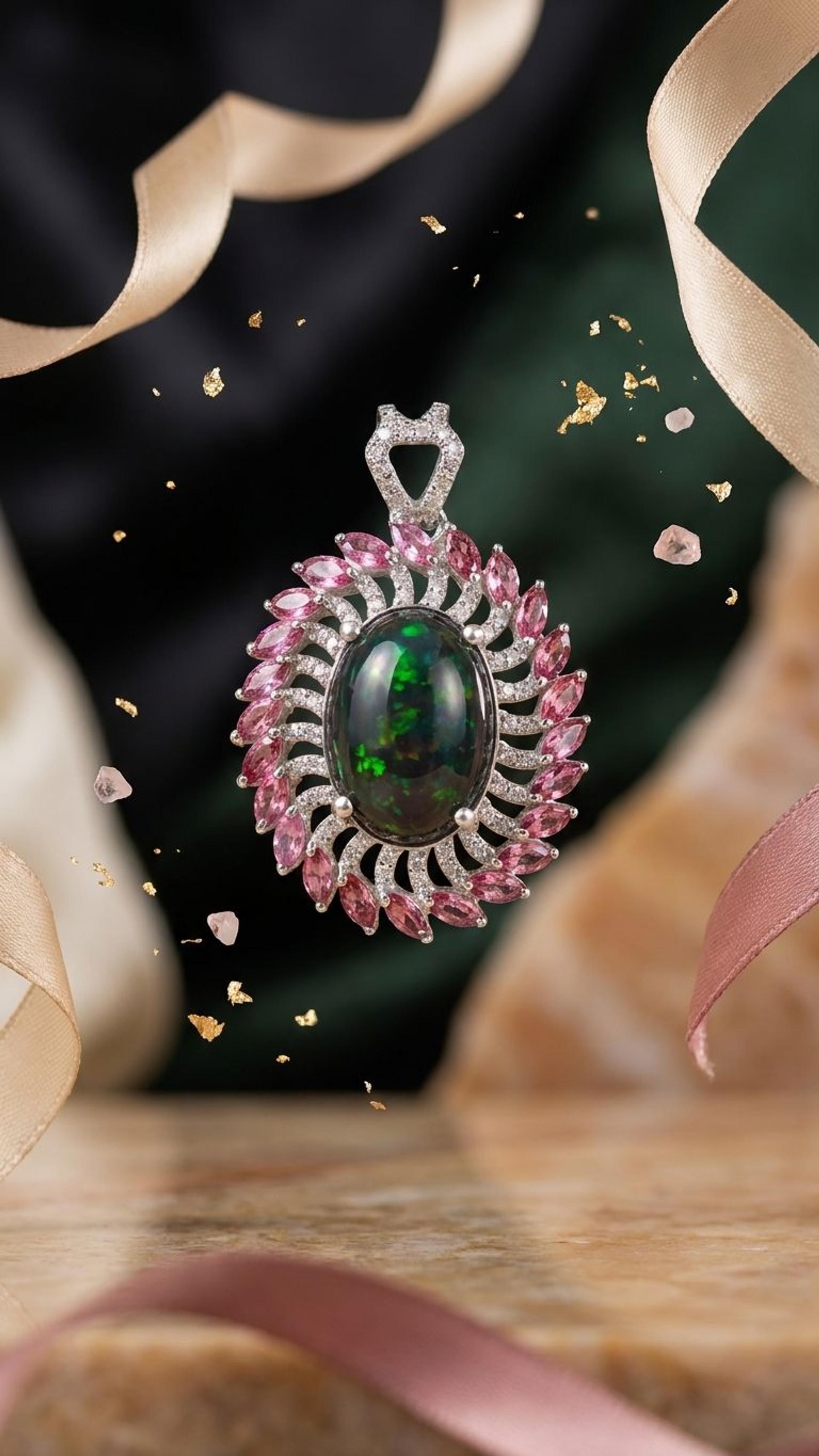 Opal Opal Tourmaline Pendant in 92.5 Sterling Silver — Surya Jewellers Jaipur
