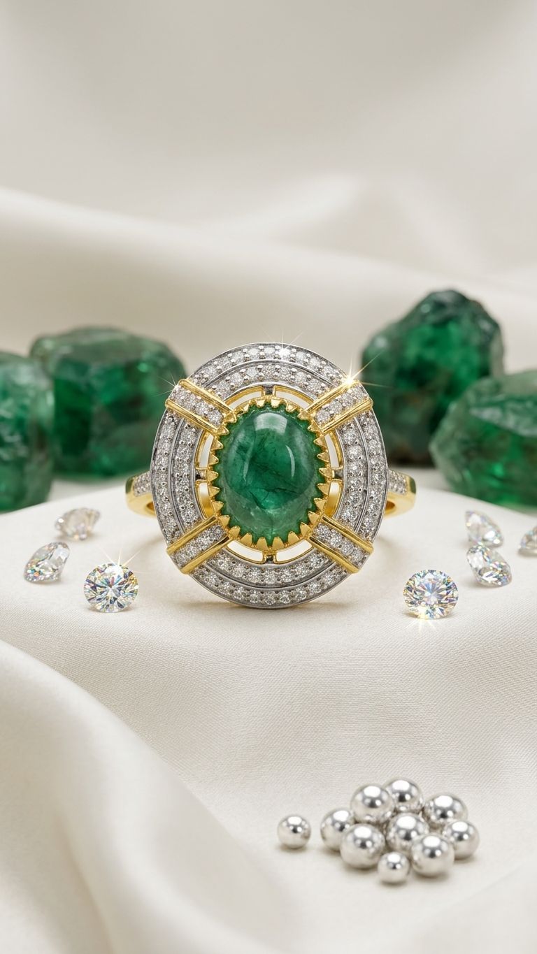 Emerald Ring view 4 — Rings in 92.5 Sterling Silver