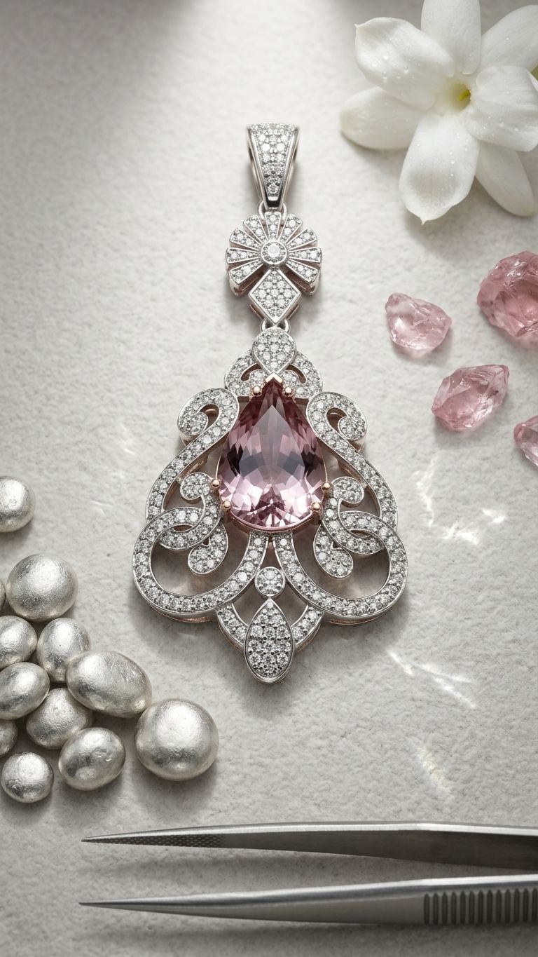 Morganite Stone Pendant view 2 — Pendants in 92.5 Sterling Silver