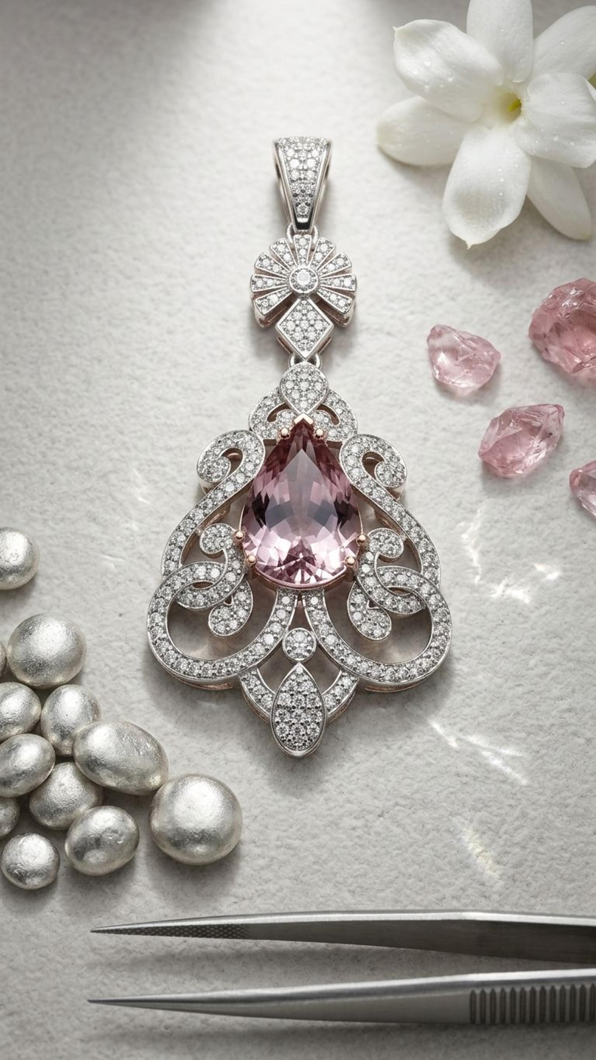 Morganite Stone Pendant view 2 — Pendants in 92.5 Sterling Silver