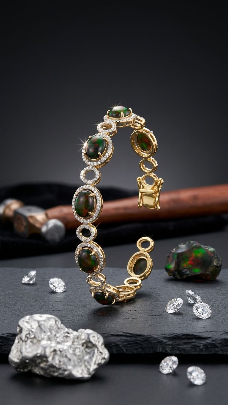 Black Opal Bracelet view 2 — Bracelets in 92.5 Sterling Silver