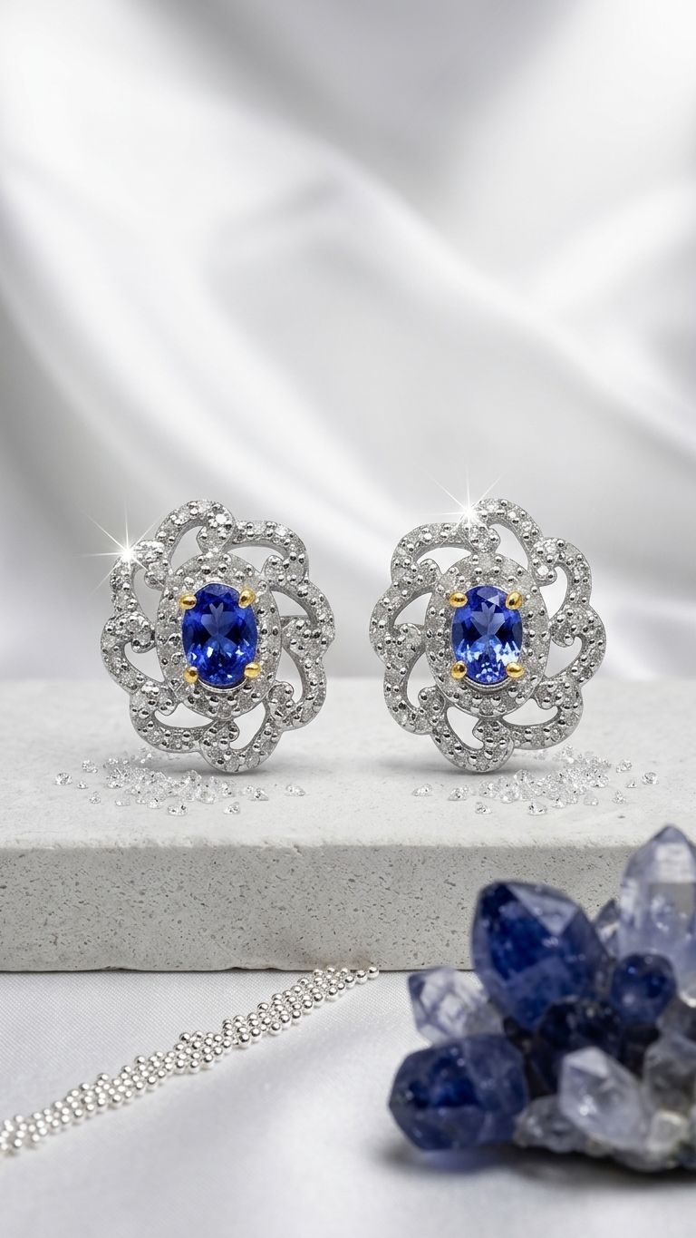 Tanzanite Stud view 4 — Studs in 92.5 Sterling Silver