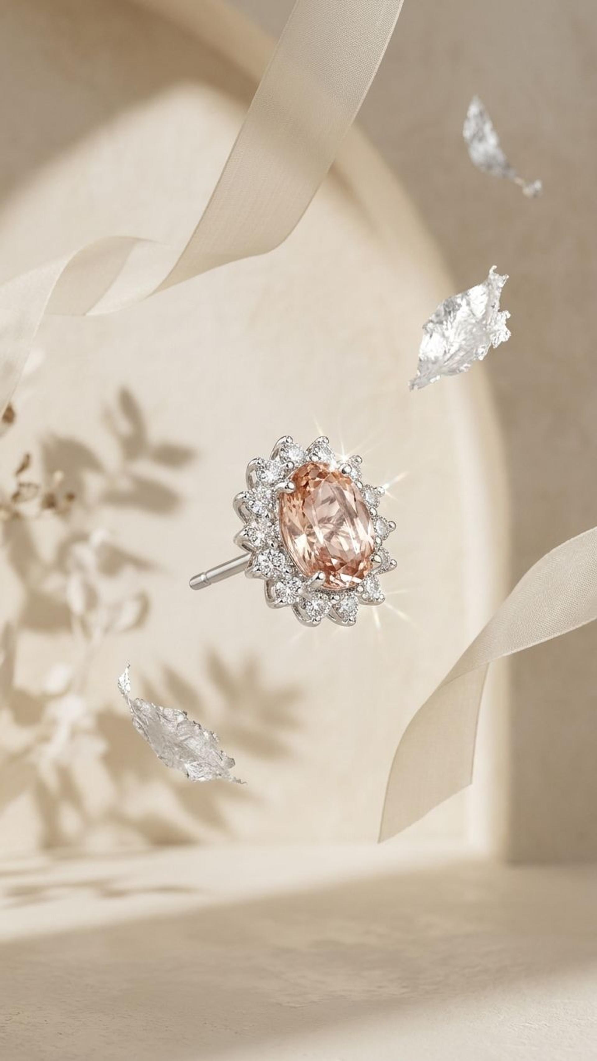 Morganite Stud view 4 — Studs in 92.5 Sterling Silver
