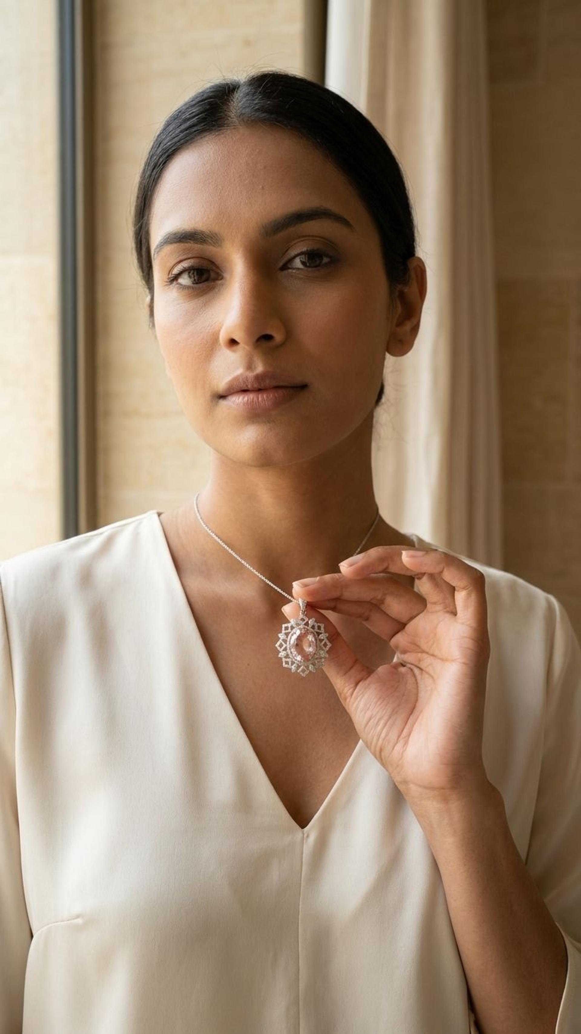 Morganite Stone Pendant view 2 — Pendants in 92.5 Sterling Silver