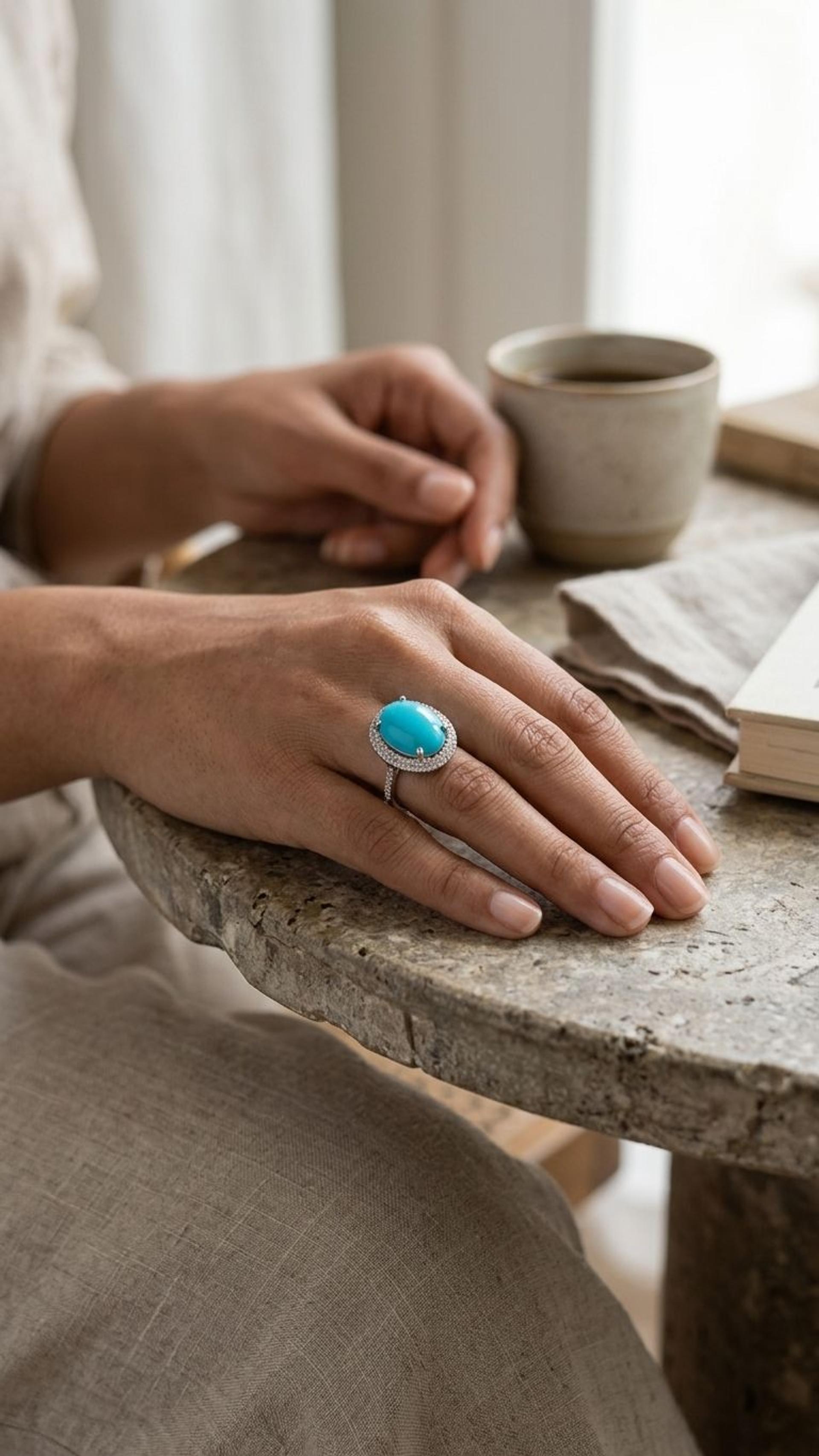 Turquoise Turquoise Ring in 92.5 Sterling Silver — Surya Jewellers Jaipur