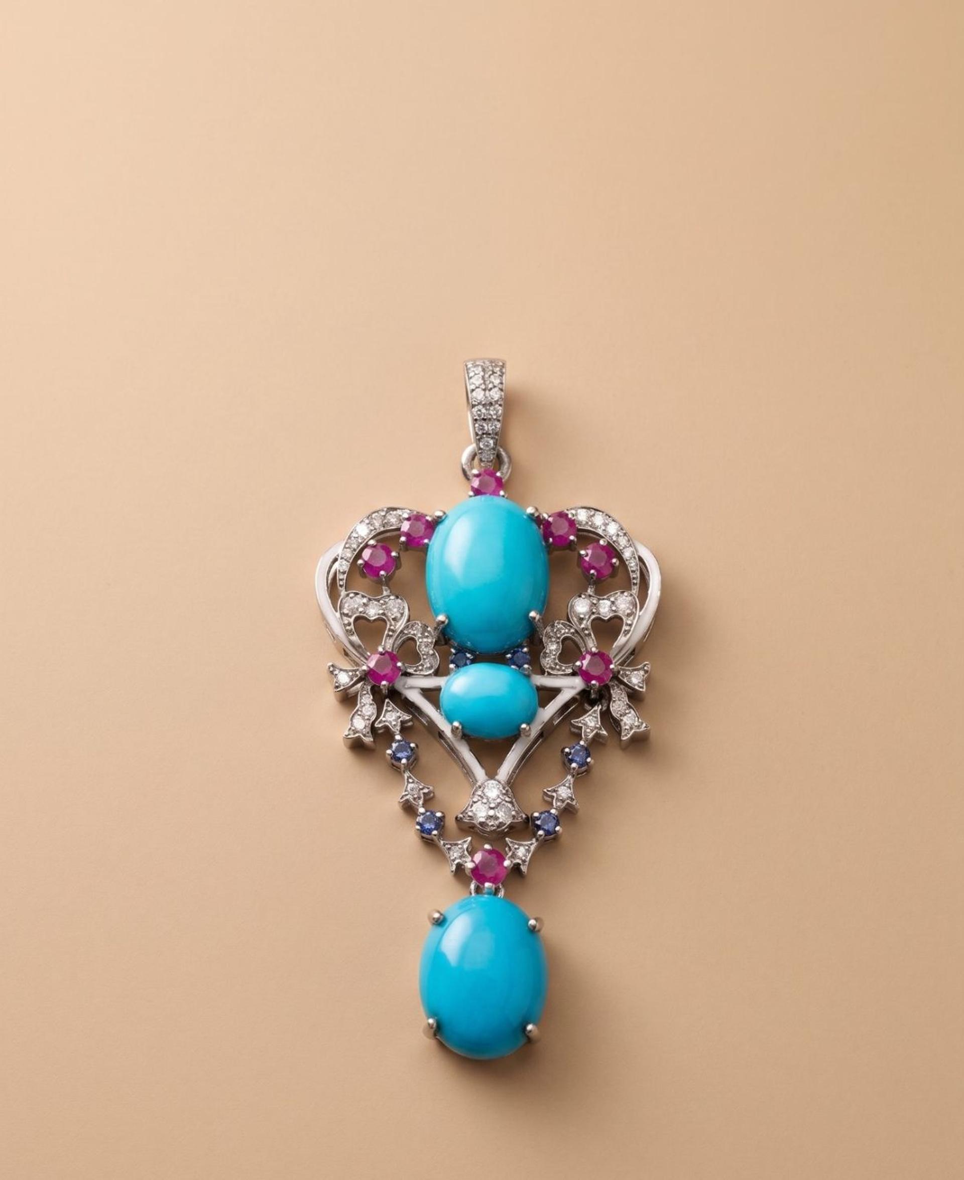 Ruby Ruby Turquoise Pendant in 92.5 Sterling Silver — Surya Jewellers Jaipur