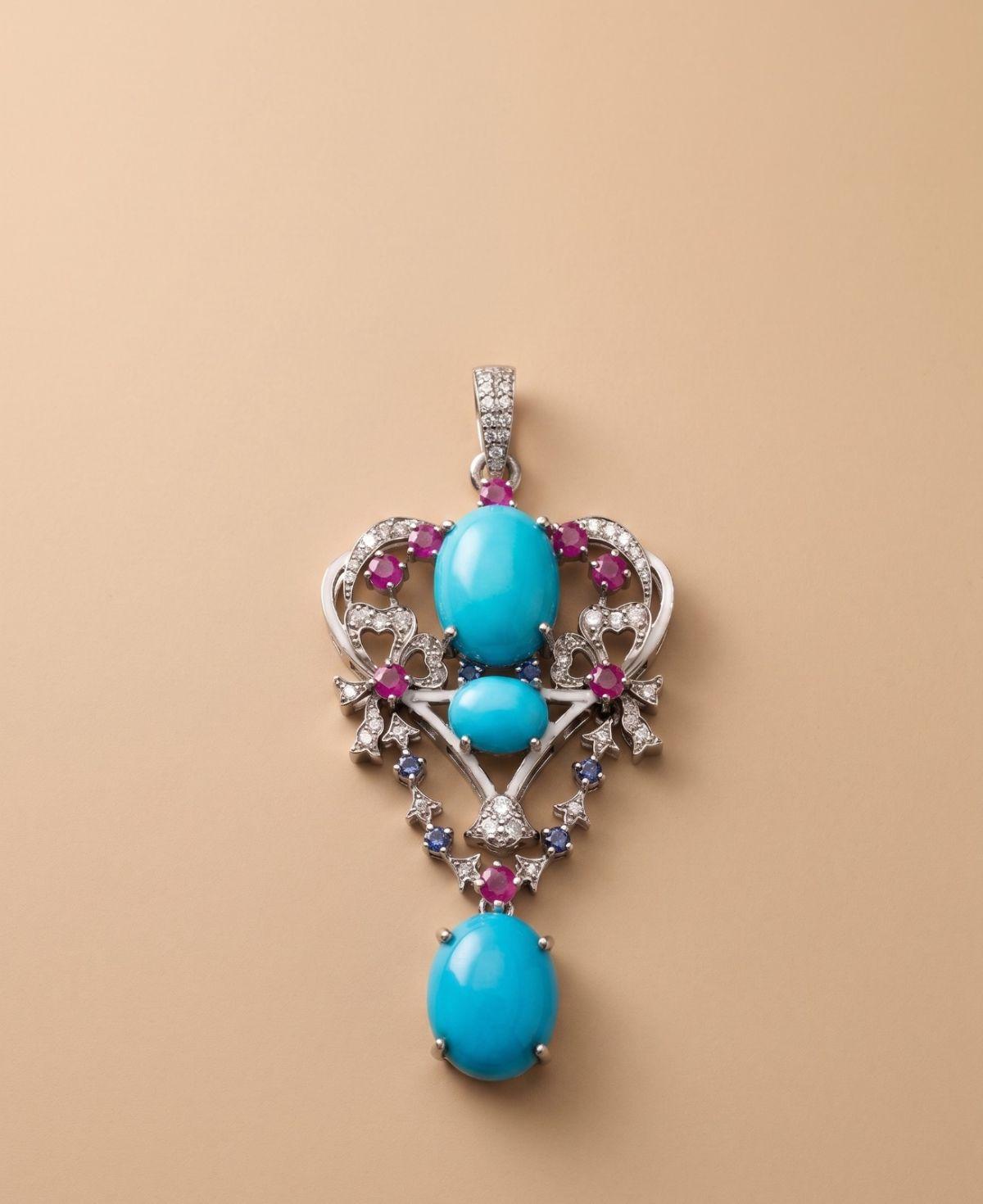 Ruby Ruby Turquoise Pendant in 92.5 Sterling Silver — Surya Jewellers Jaipur