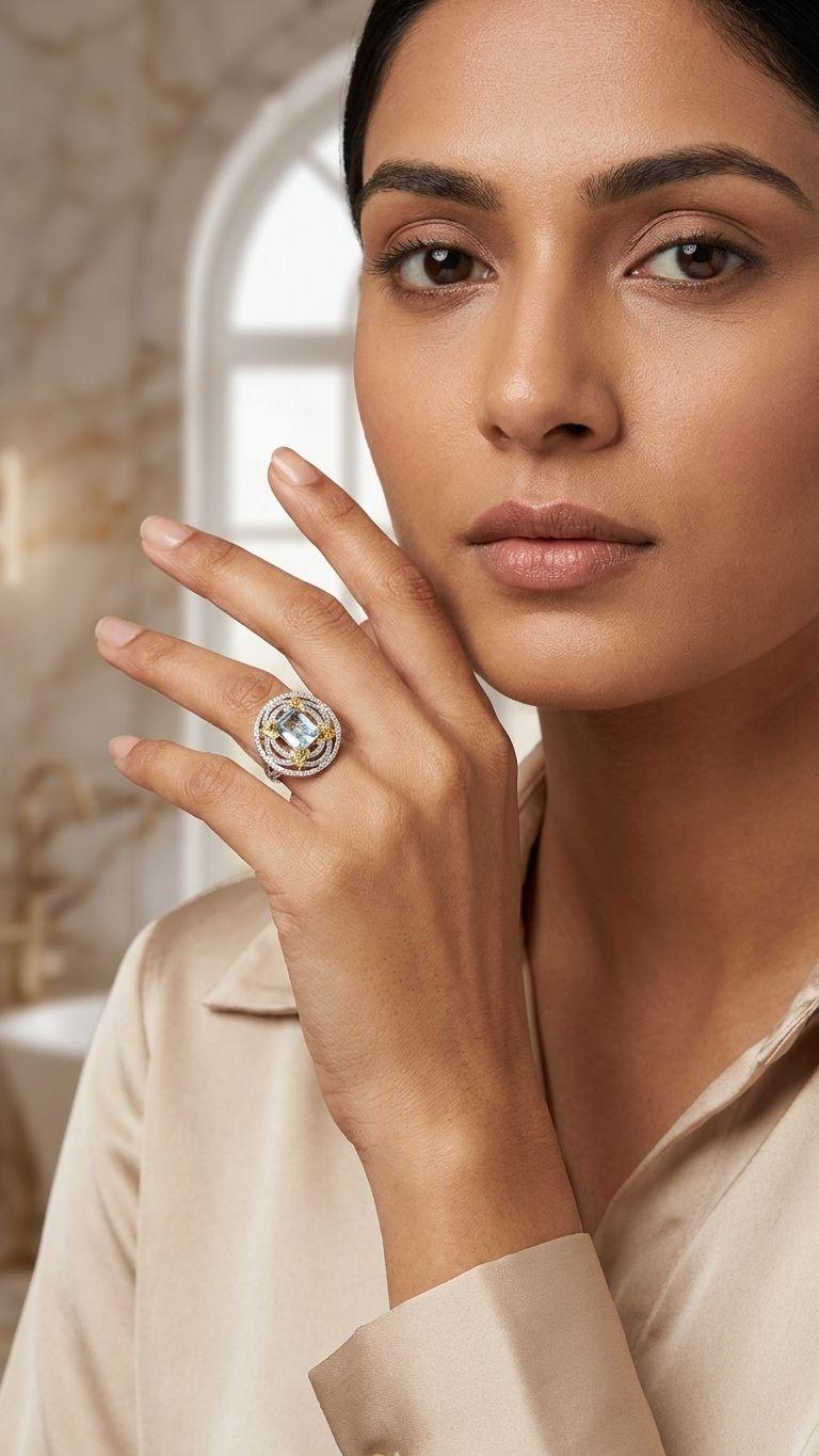 Aquamarine Aquamarine Ring in 92.5 Sterling Silver — Surya Jewellers Jaipur
