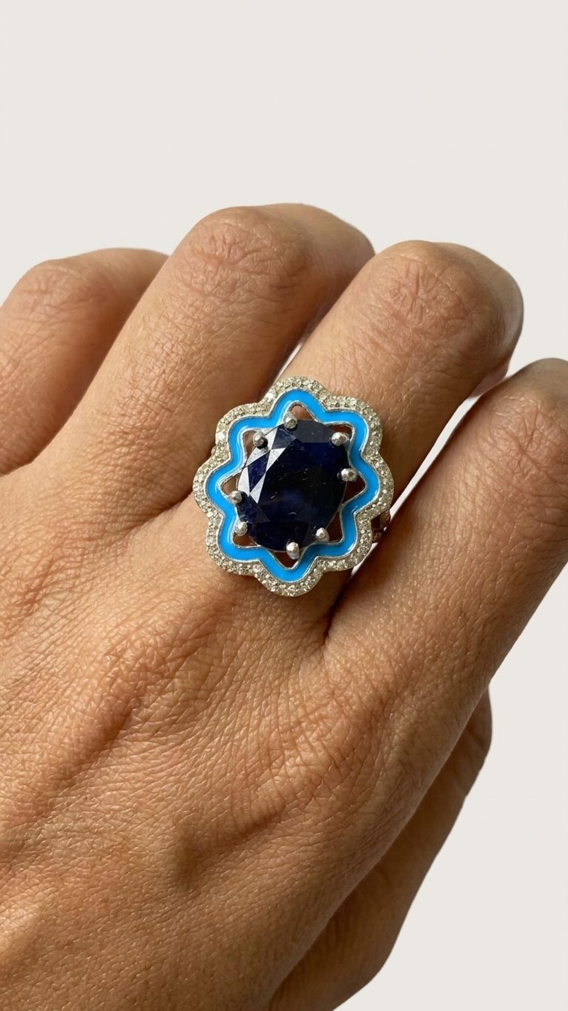 Blue Sapphire Ring view 2 — Rings in 92.5 Sterling Silver