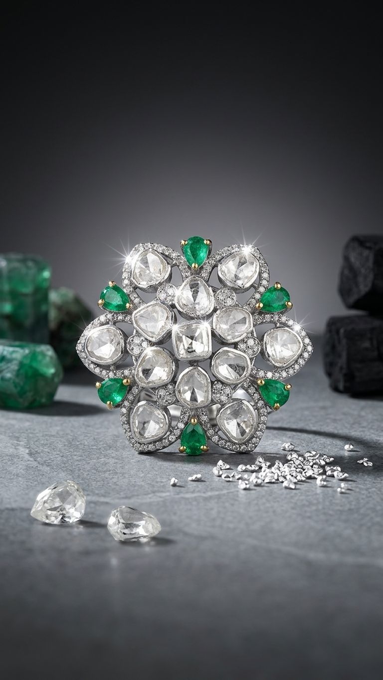 Emerald Ring view 3 — Rings in 92.5 Sterling Silver