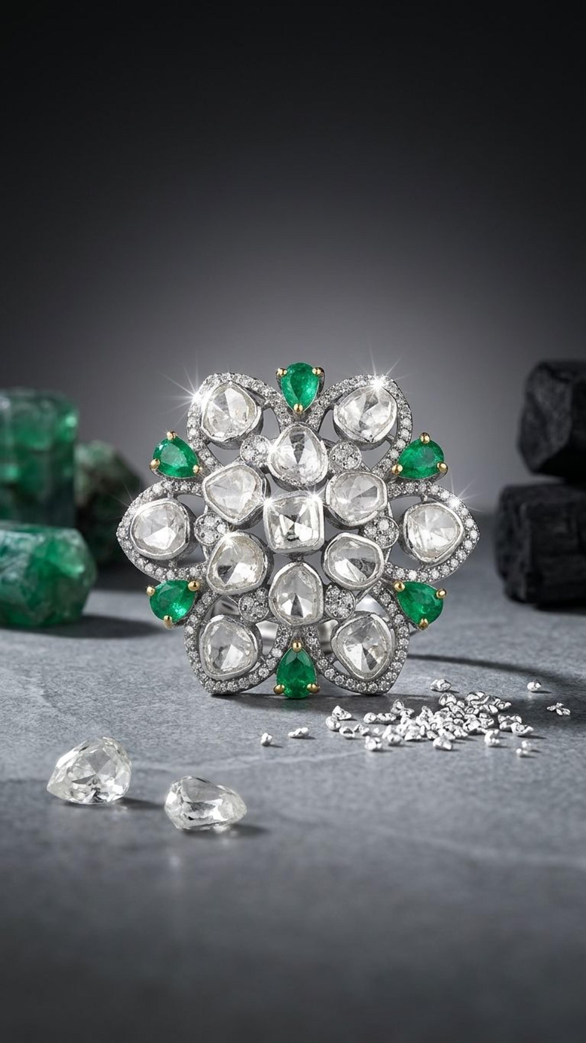 Emerald Ring view 3 — Rings in 92.5 Sterling Silver
