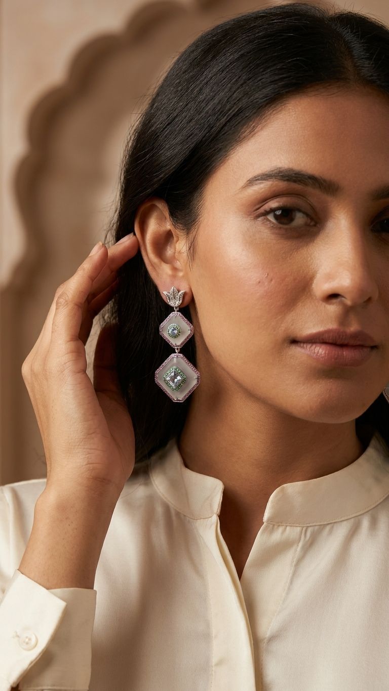 Aquamarine Crystal Earrings view 4 — Earrings in 92.5 Sterling Silver